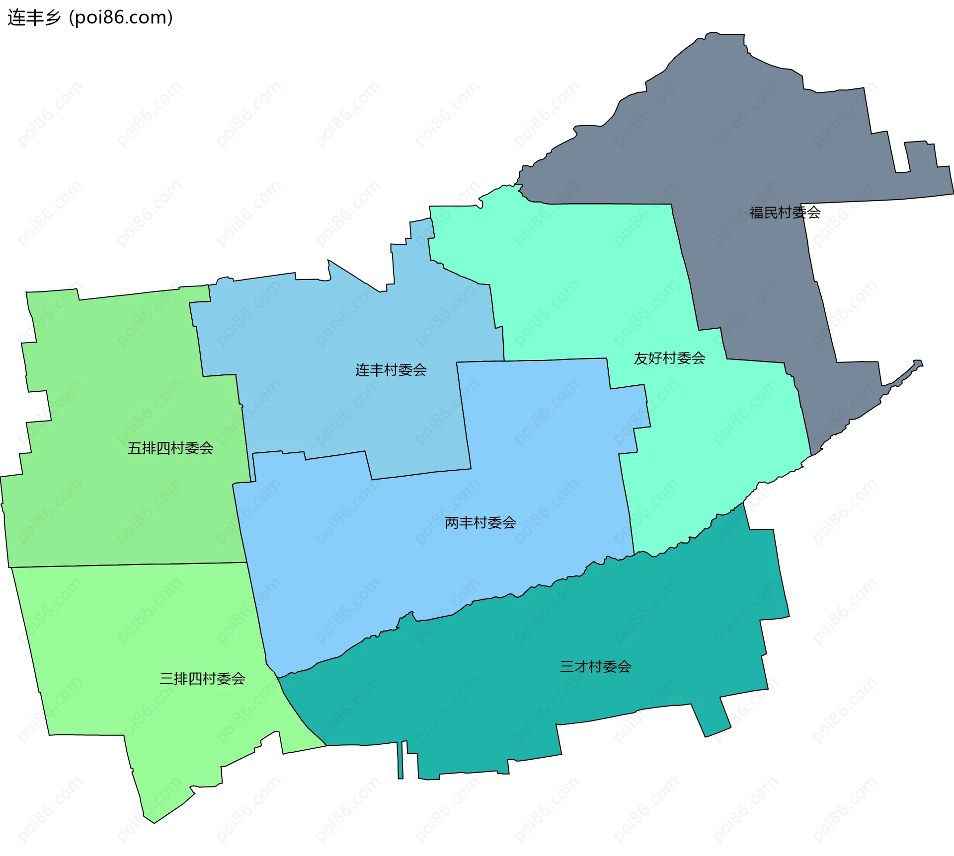 连丰乡边界地图(五级行政区划)