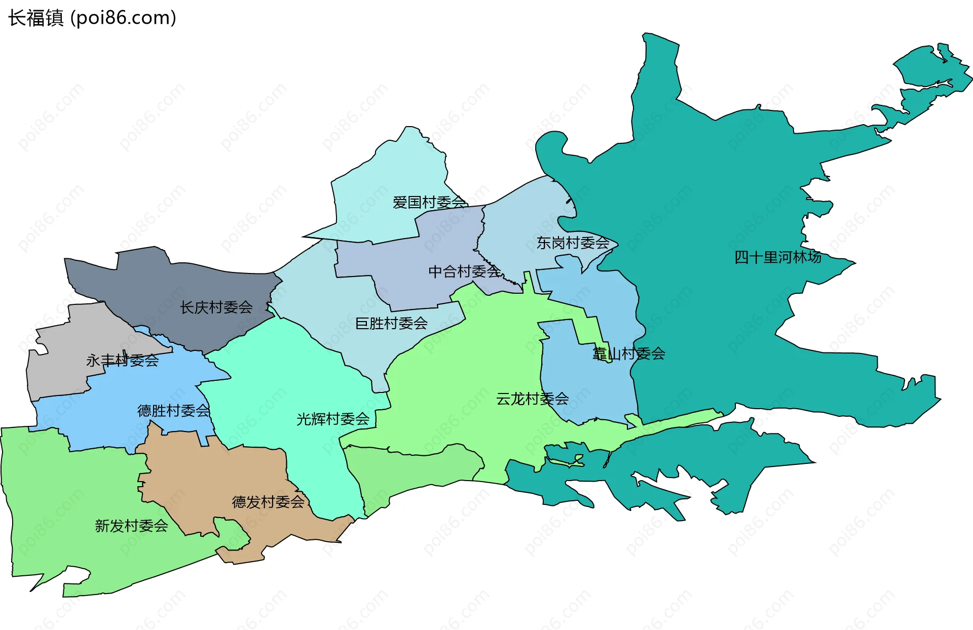 长福镇边界地图(五级行政区划)