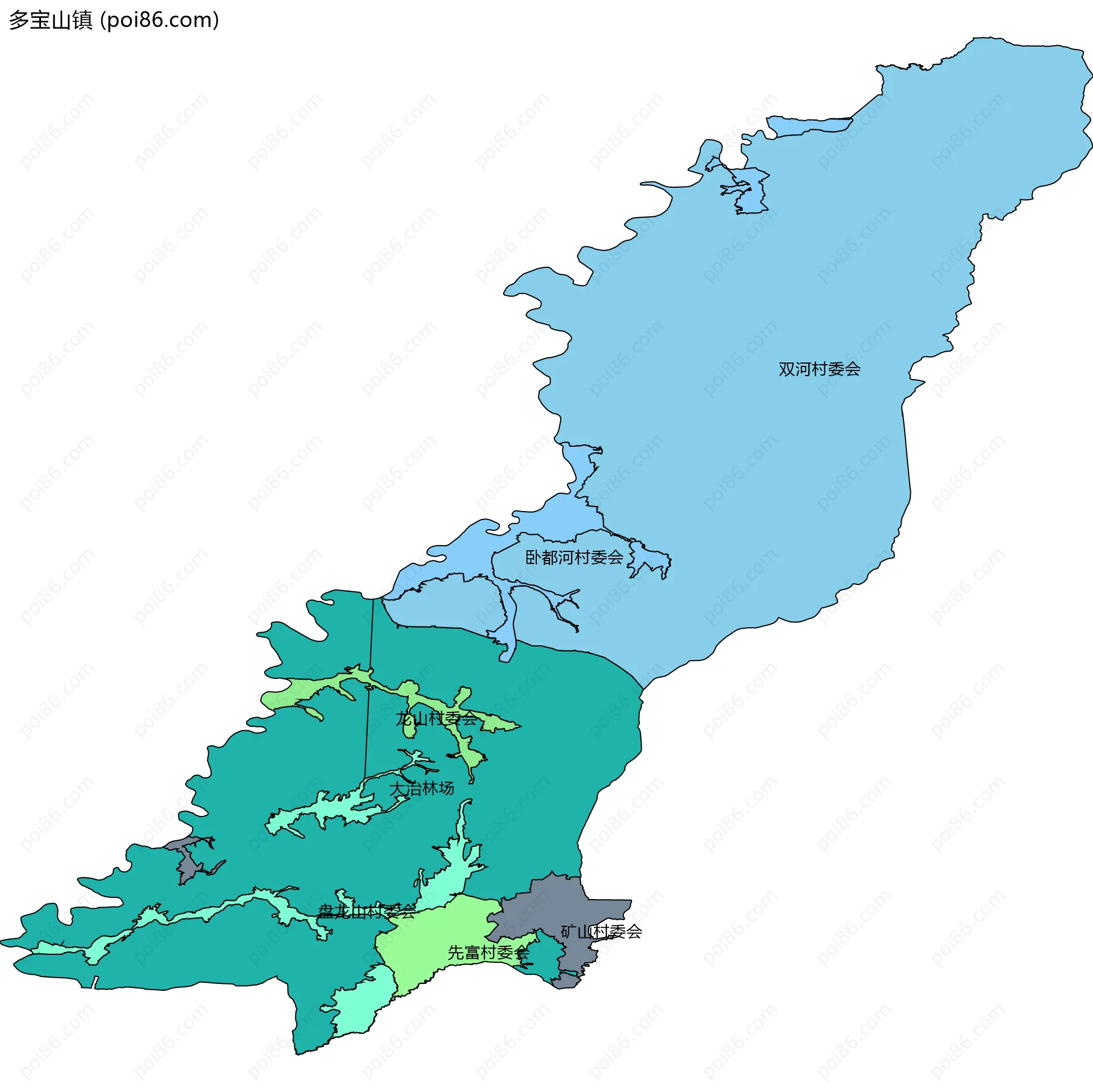 多宝山镇边界地图(五级行政区划)
