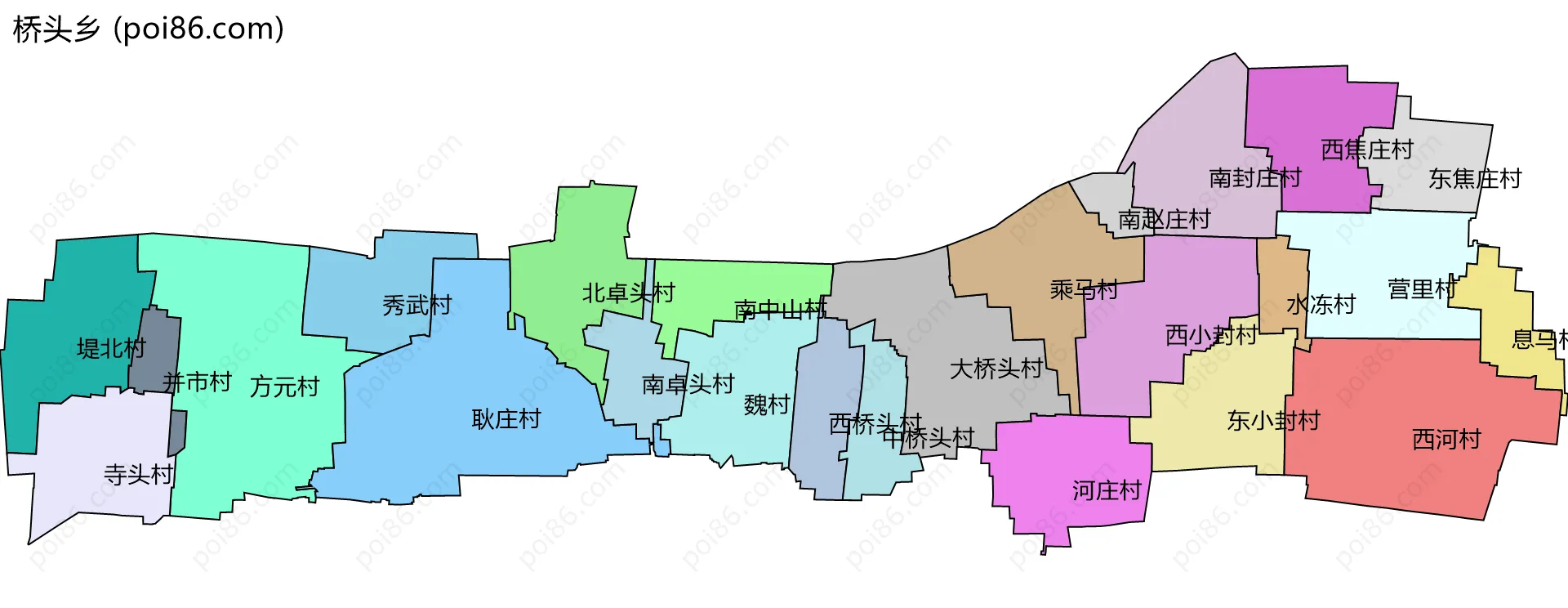 桥头乡边界地图(五级行政区划)