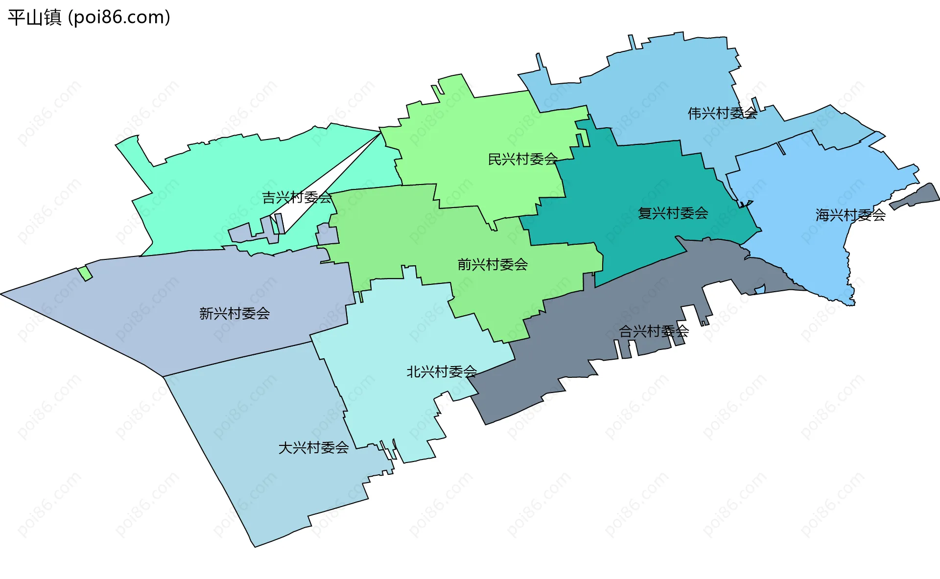平山镇边界地图(五级行政区划)