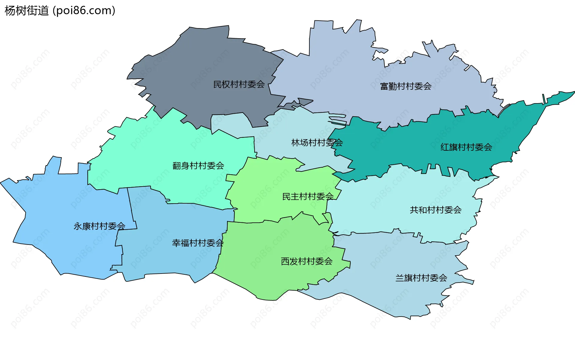 杨树街道边界地图(五级行政区划)