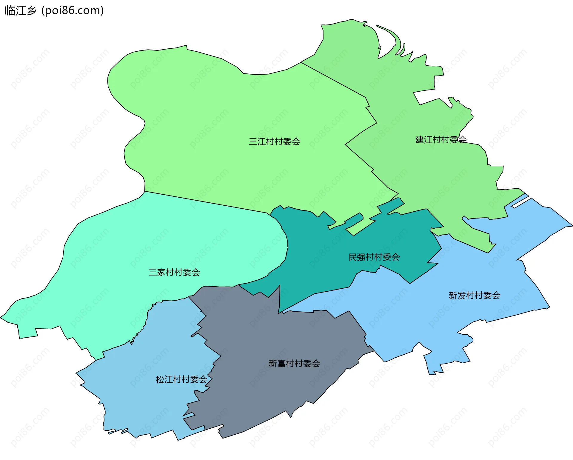 临江乡边界地图(五级行政区划)