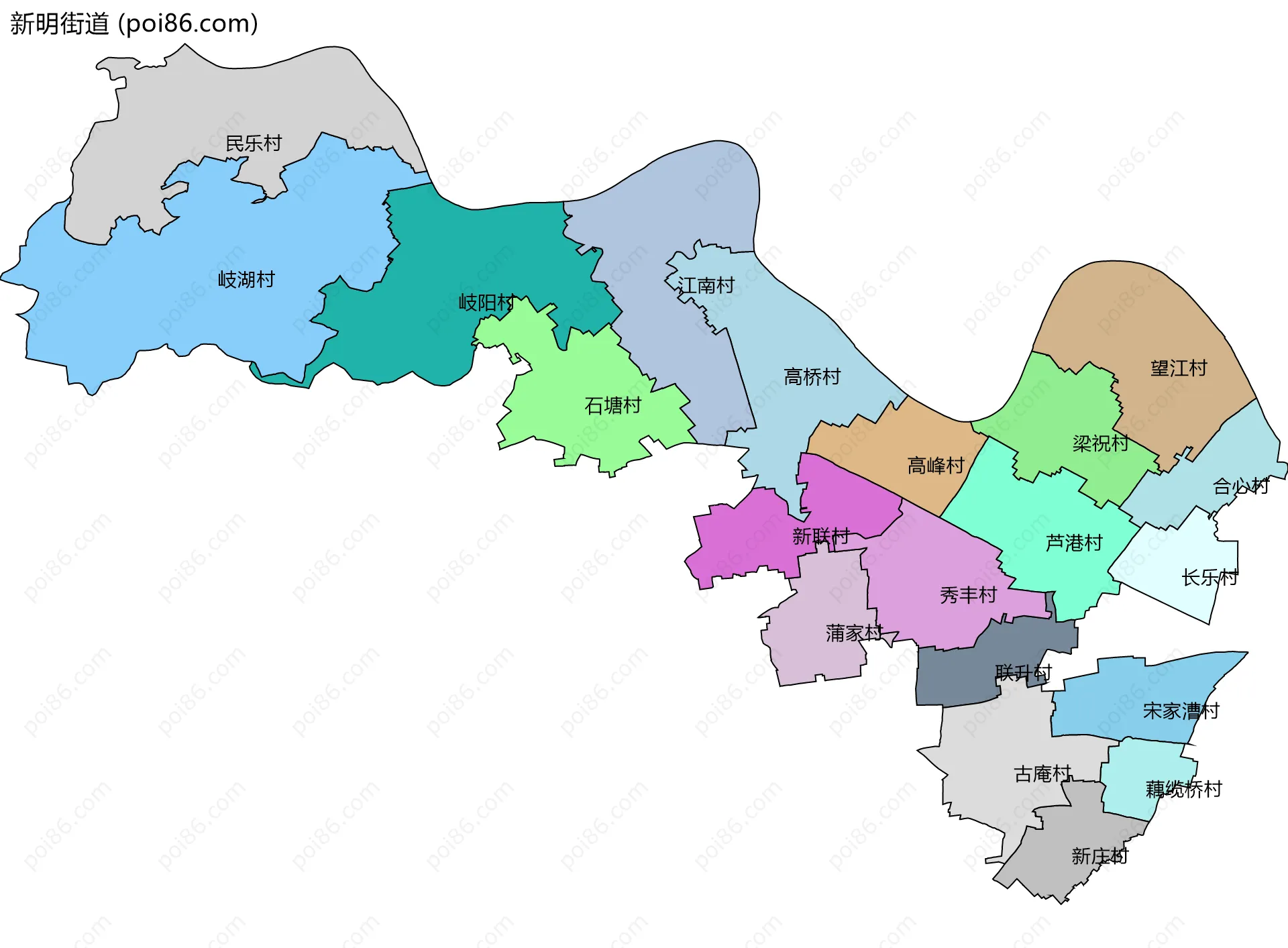 新明街道边界地图(五级行政区划)