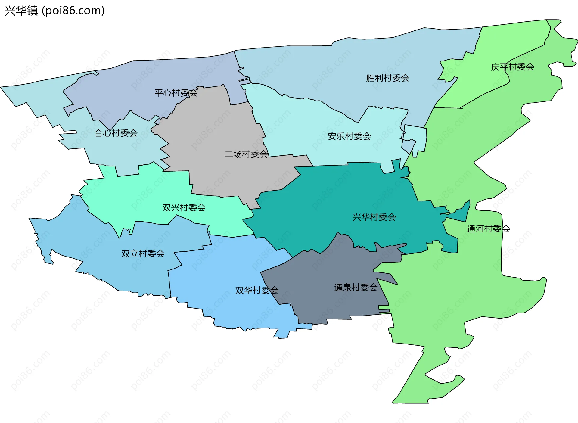 兴华镇边界地图(五级行政区划)