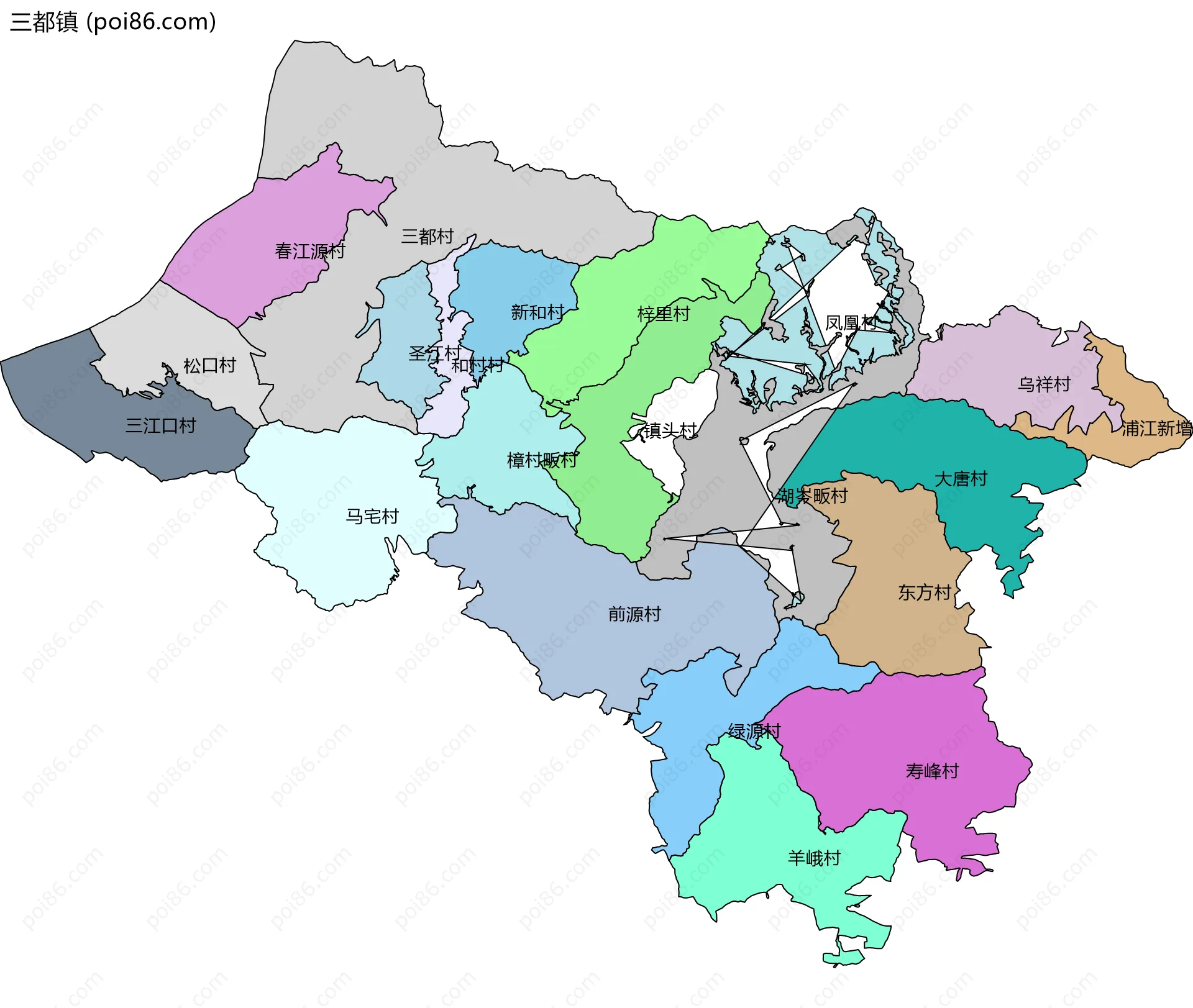 三都镇边界地图(五级行政区划)