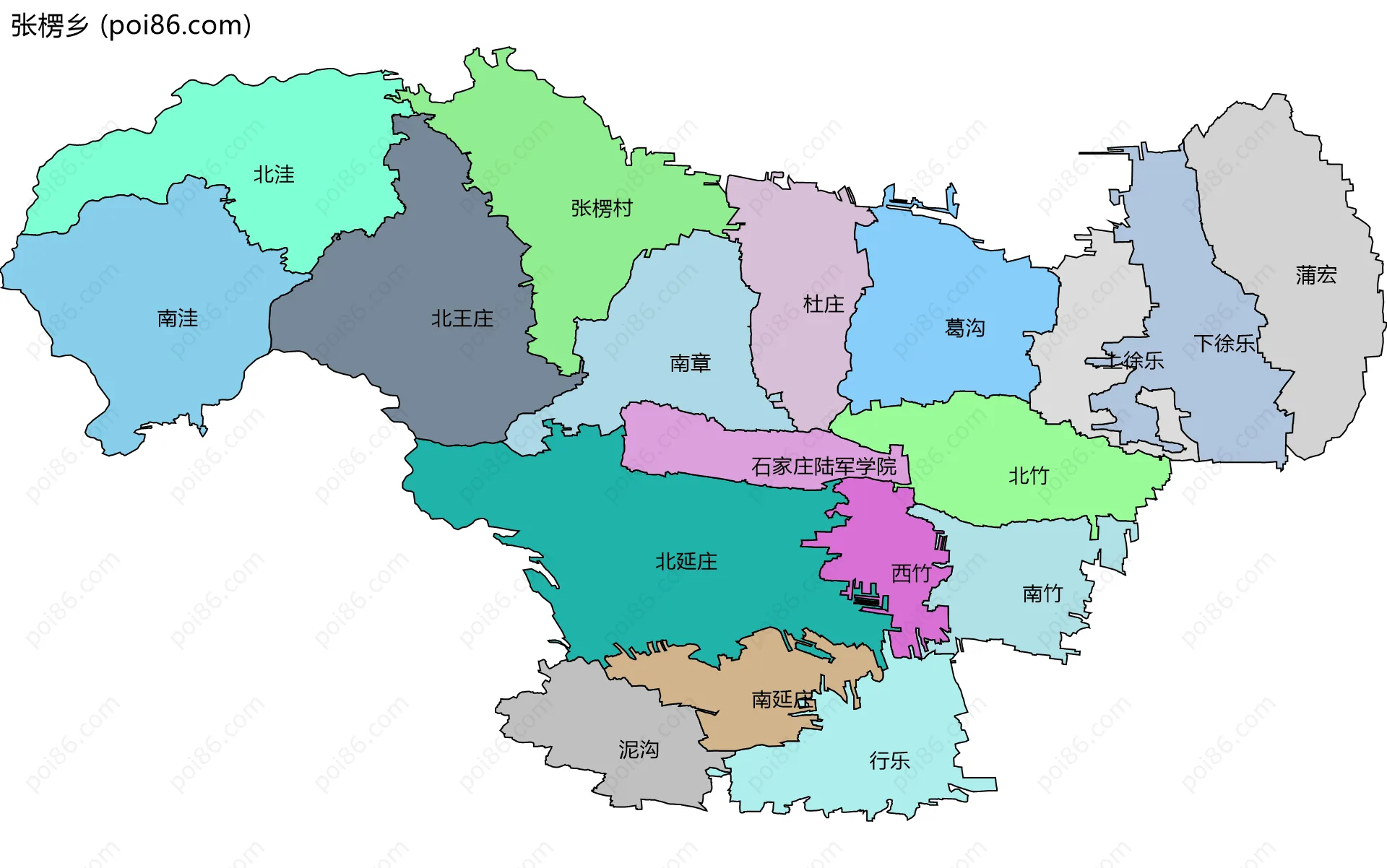 张楞乡边界地图(五级行政区划)