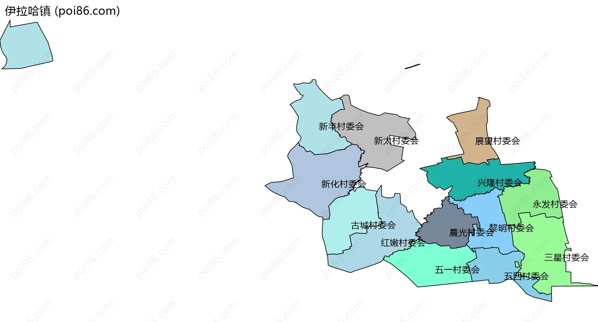 伊拉哈镇边界地图(五级行政区划)