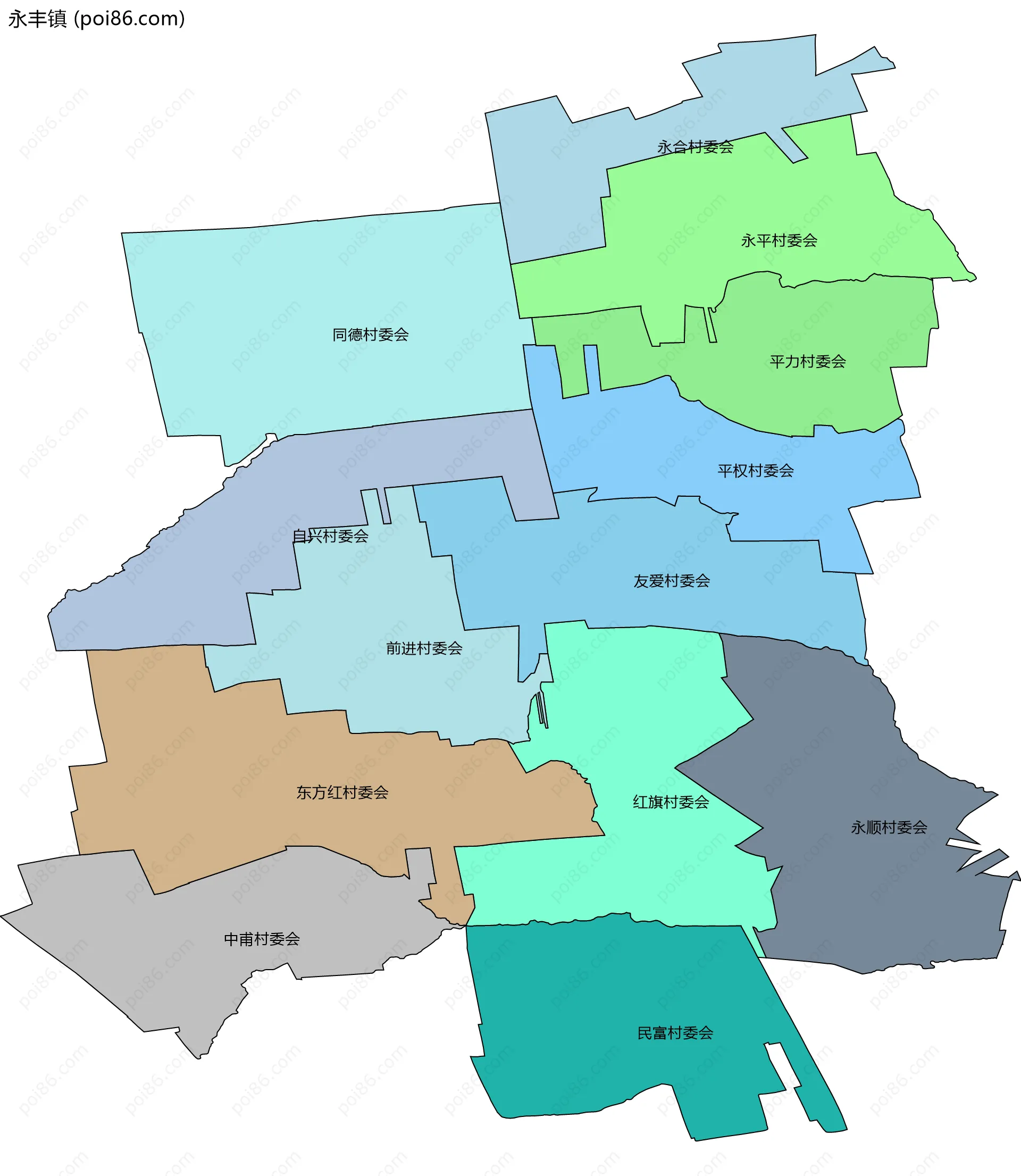 永丰镇边界地图(五级行政区划)