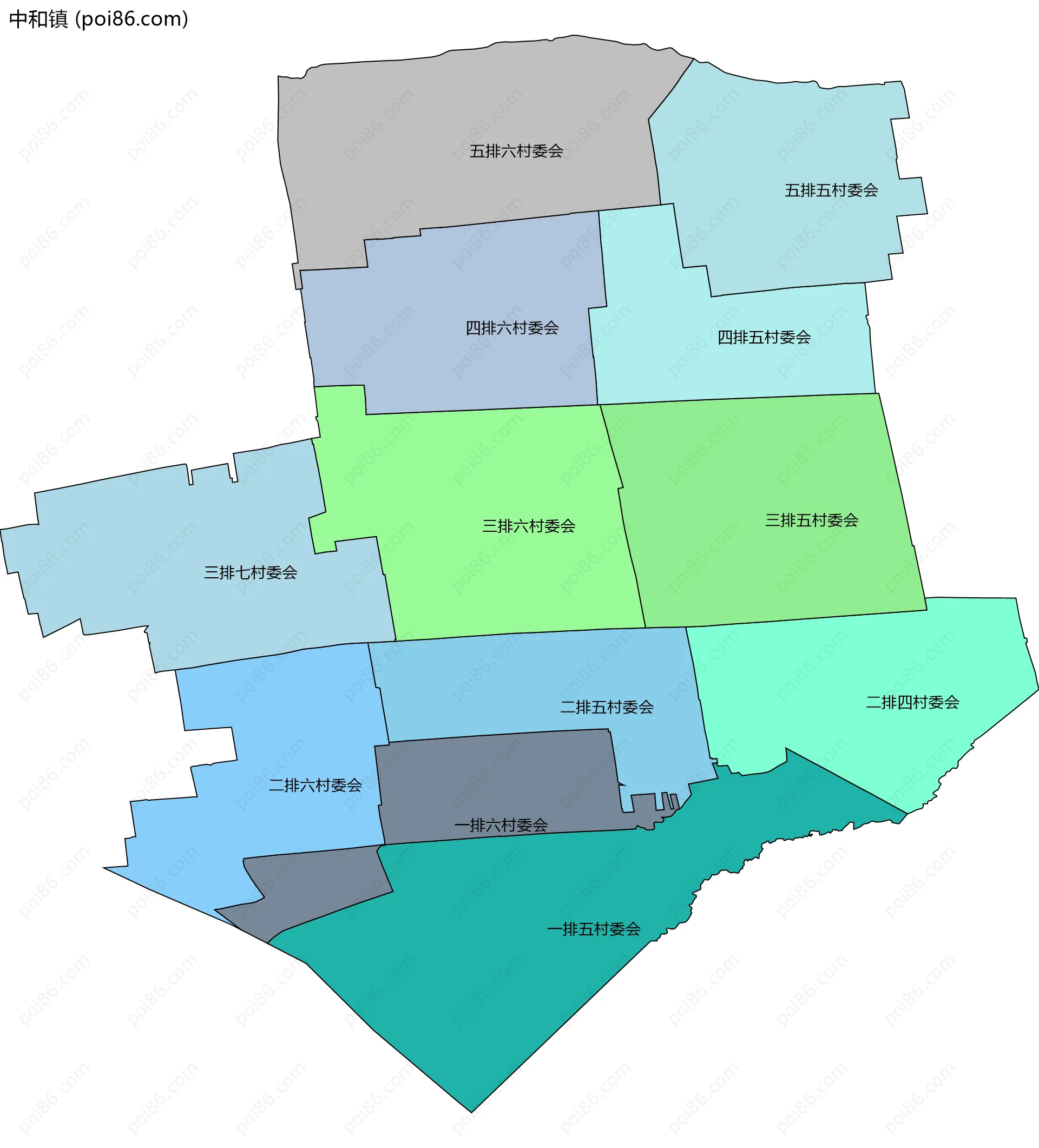 中和镇边界地图(五级行政区划)