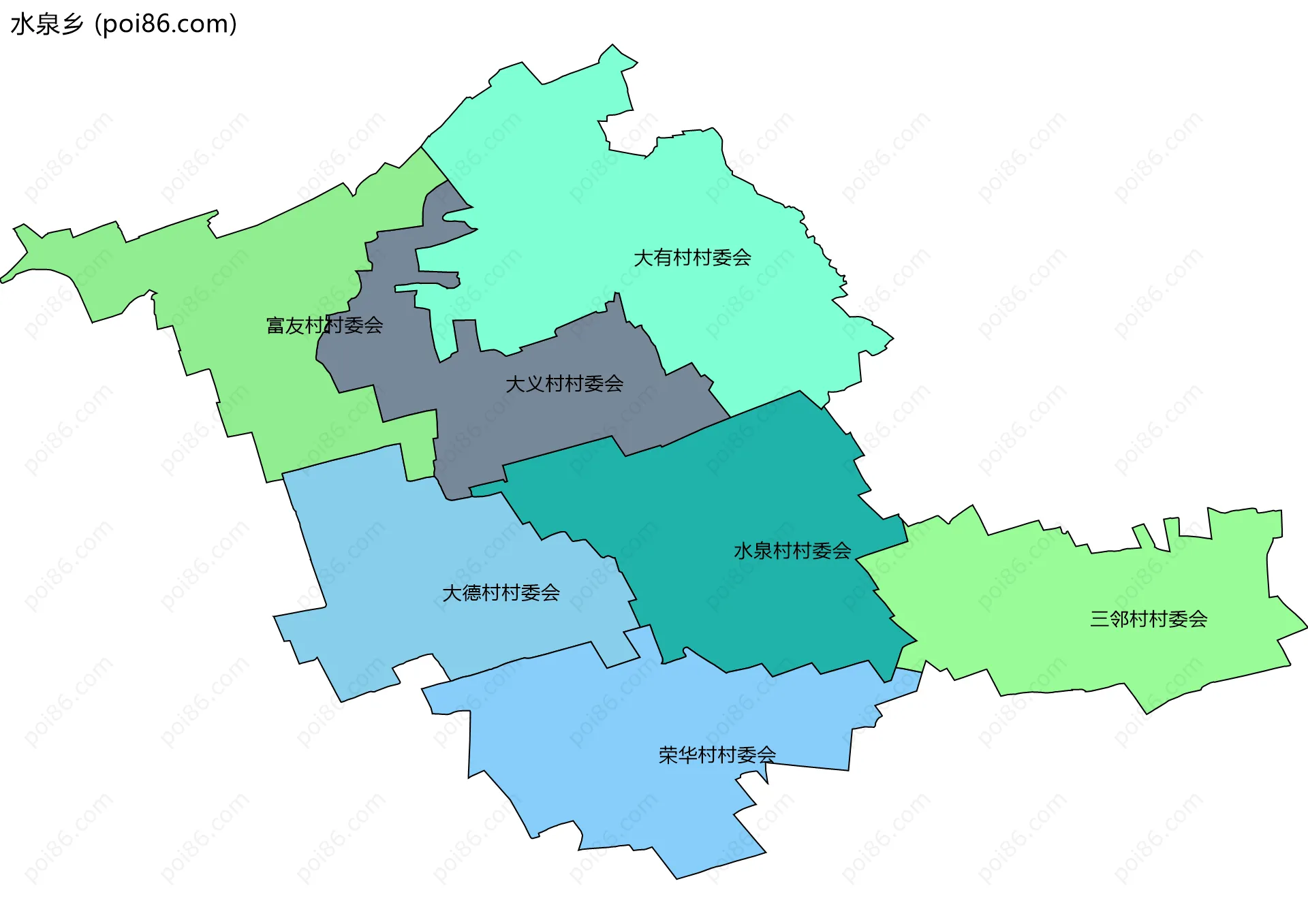 水泉乡边界地图(五级行政区划)