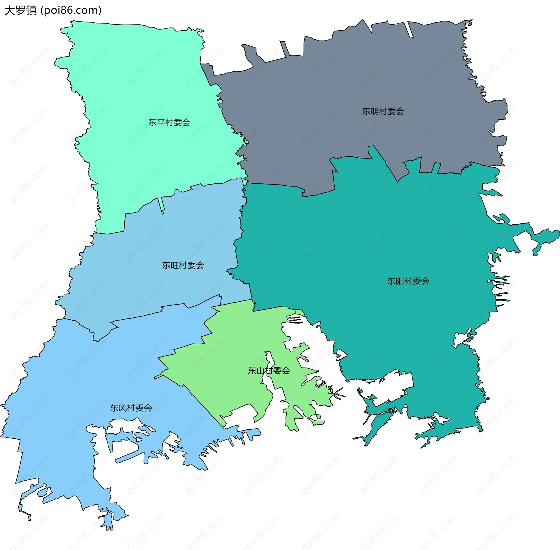 大罗镇边界地图(五级行政区划)