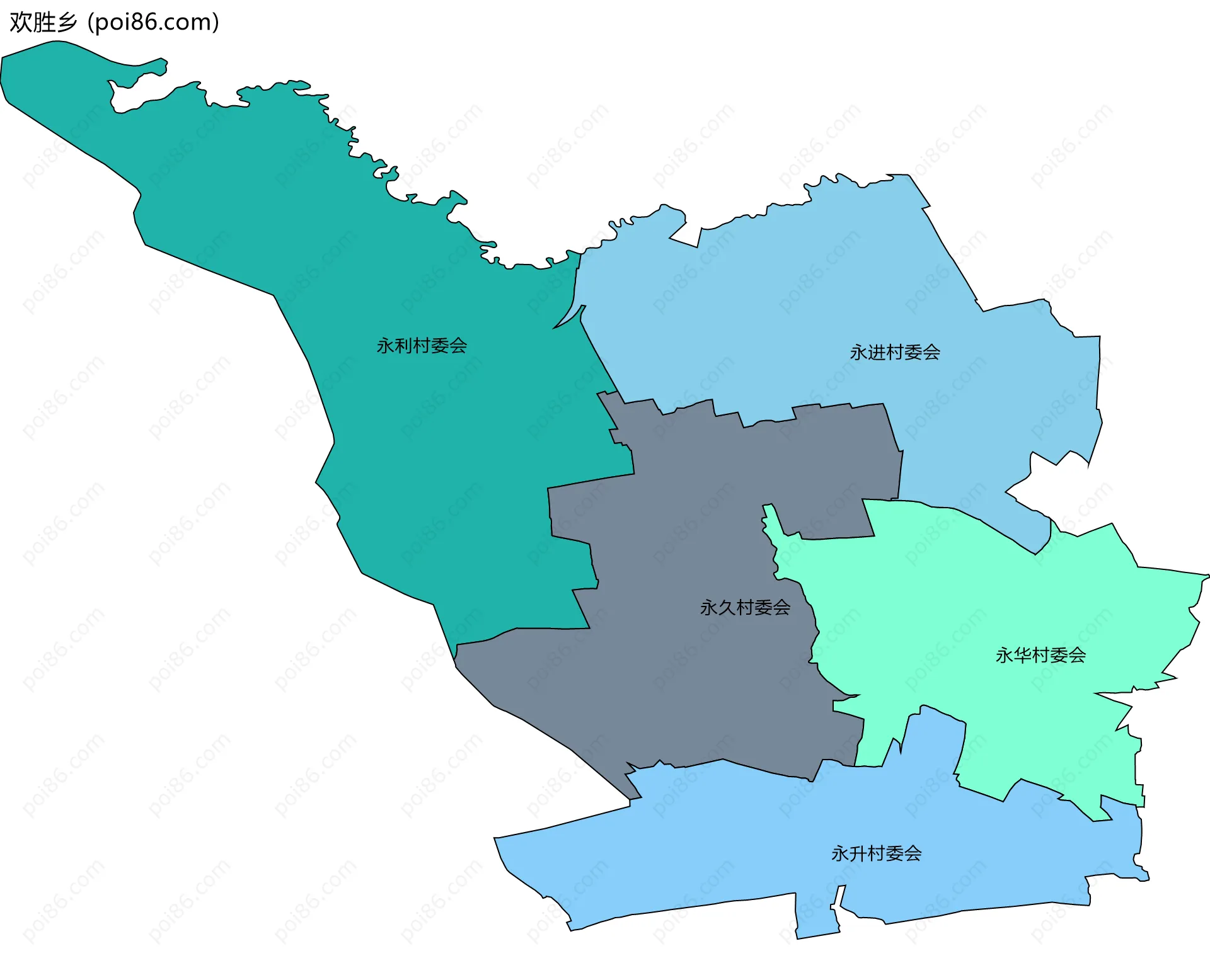 欢胜乡边界地图(五级行政区划)