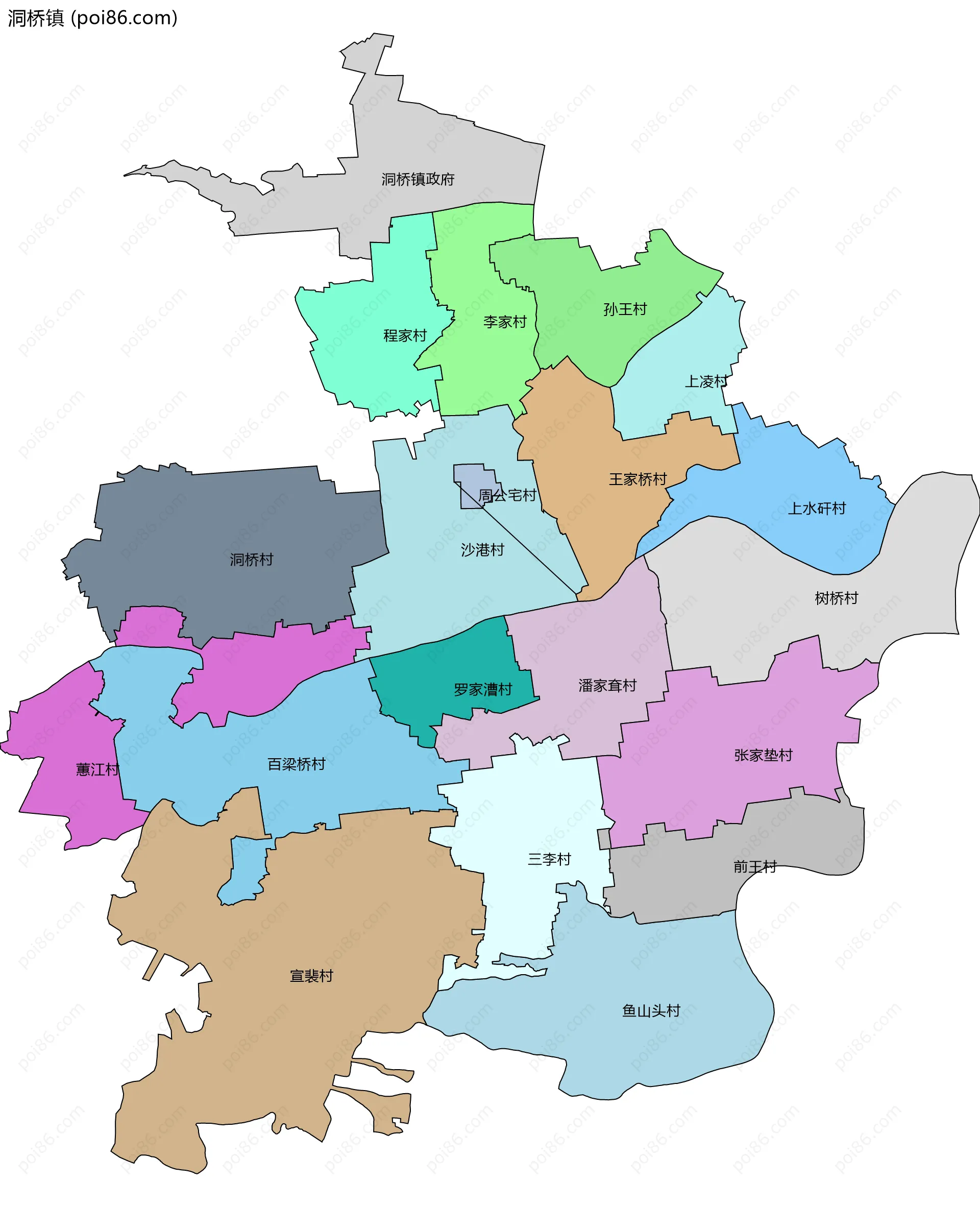 洞桥镇边界地图(五级行政区划)