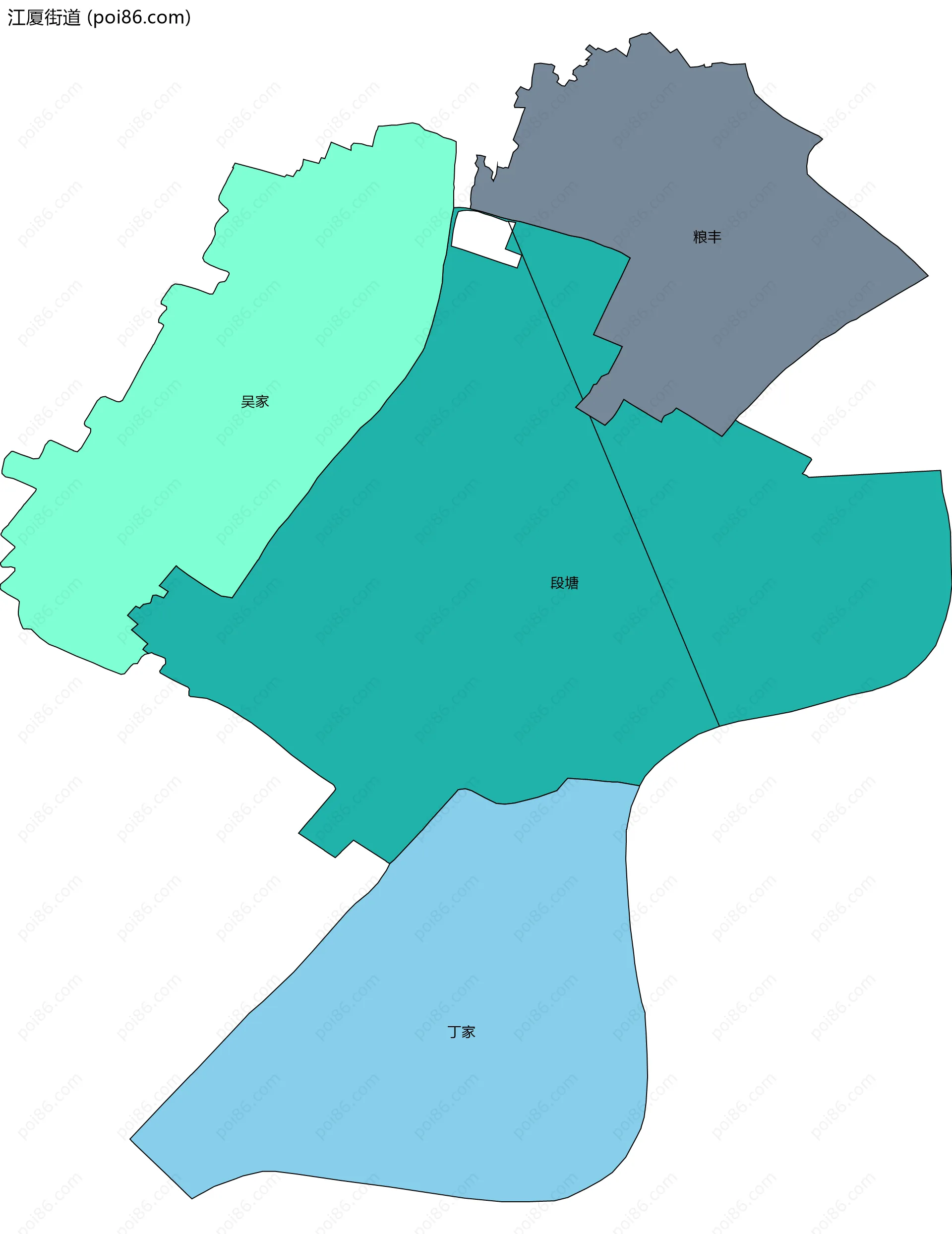 江厦街道边界地图(五级行政区划)