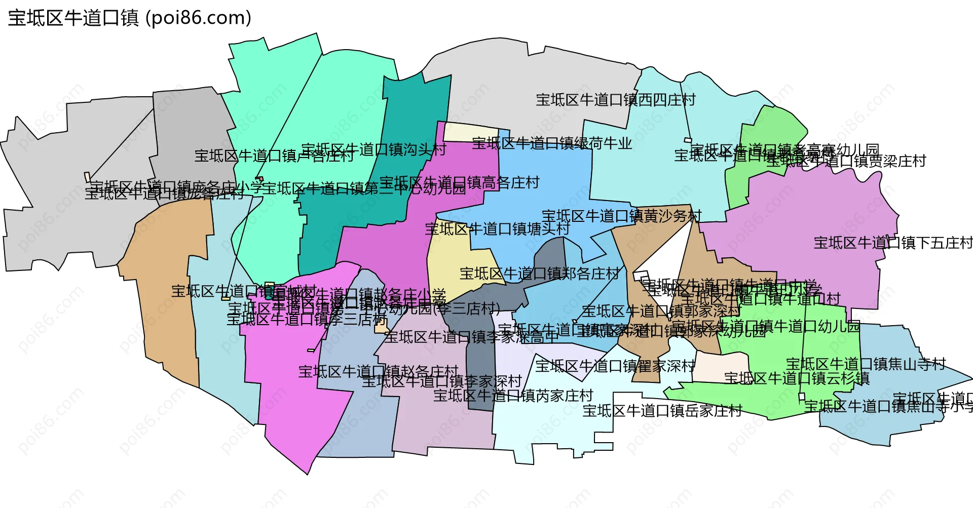 宝坻区牛道口镇边界地图(五级行政区划)