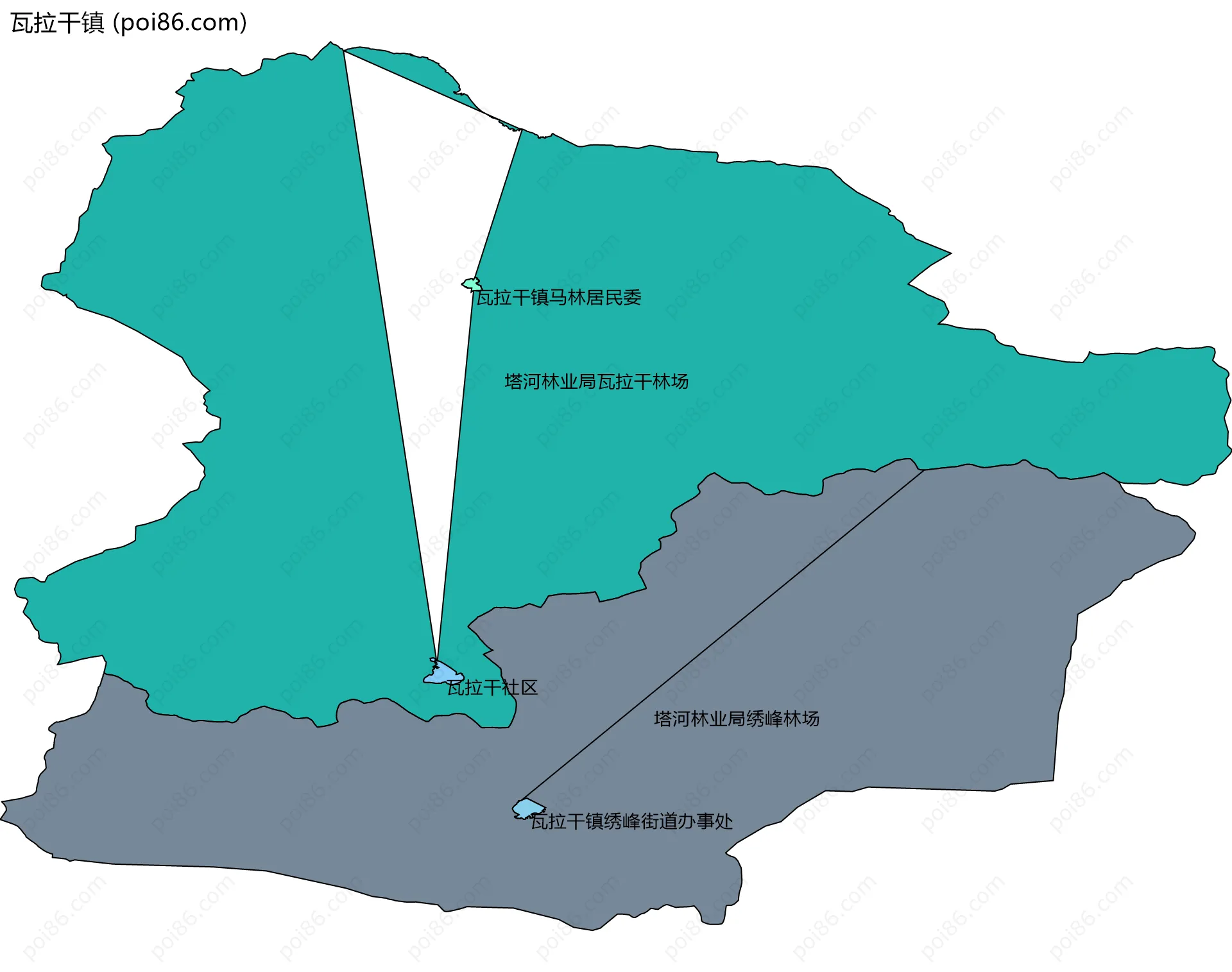 瓦拉干镇边界地图(五级行政区划)