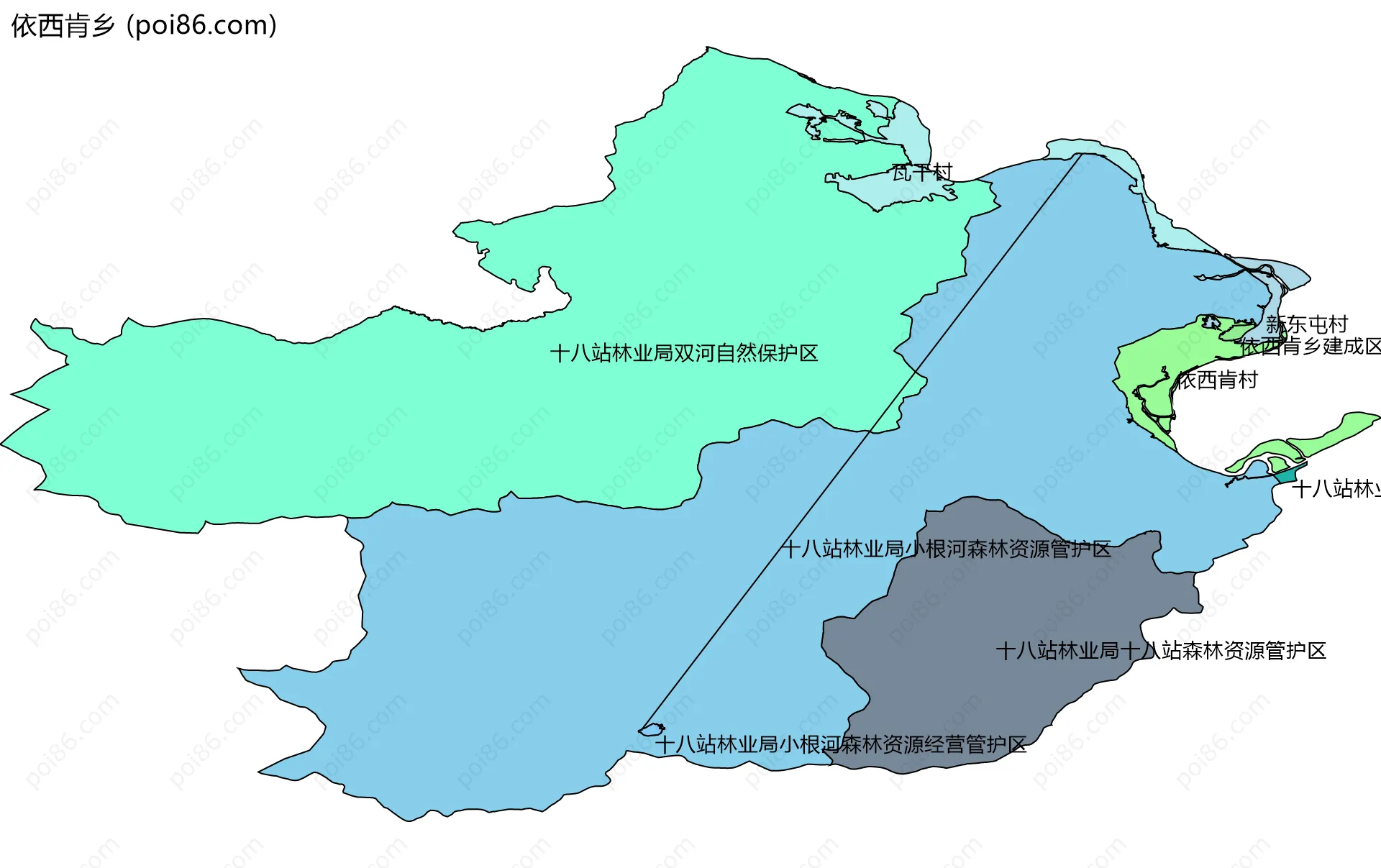 依西肯乡边界地图(五级行政区划)
