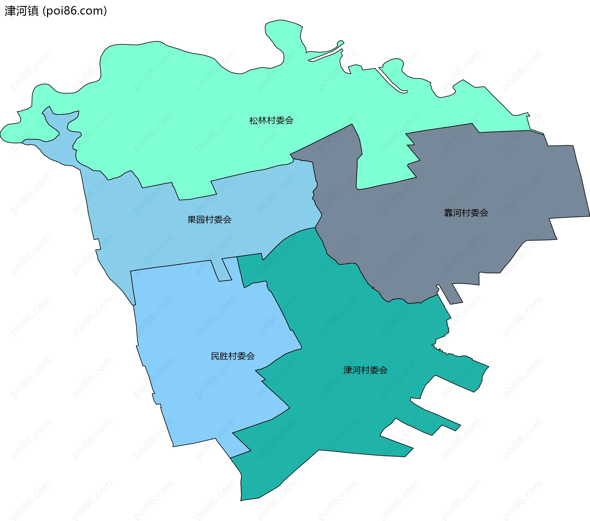 津河镇边界地图(五级行政区划)