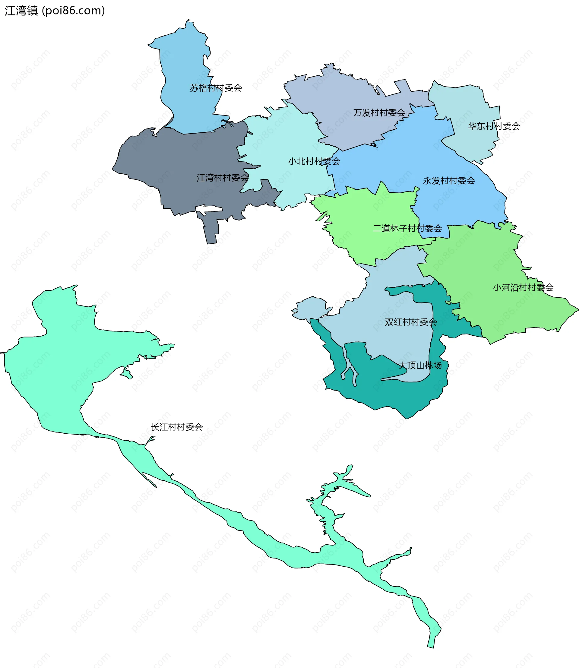 江湾镇边界地图(五级行政区划)