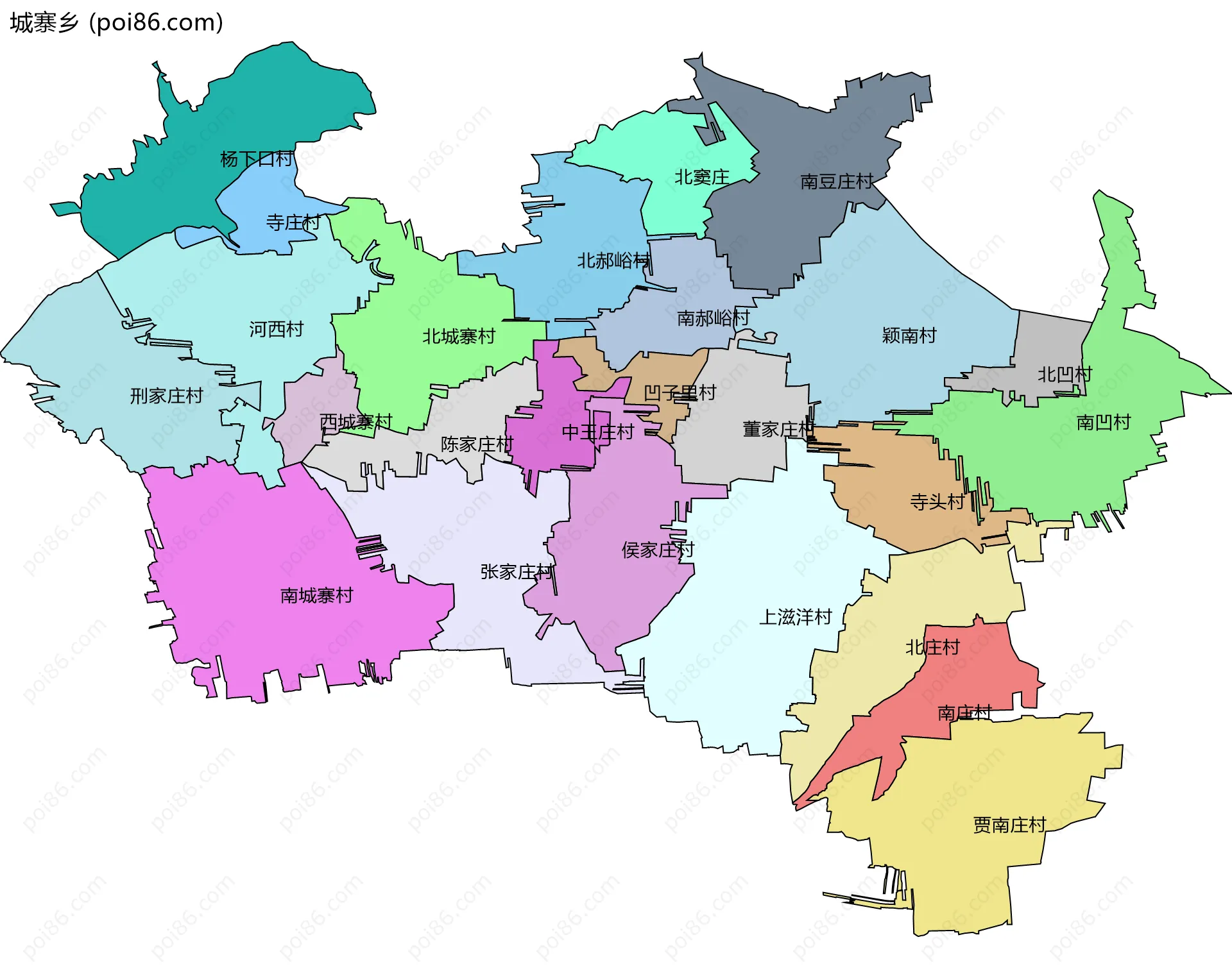 城寨乡边界地图(五级行政区划)