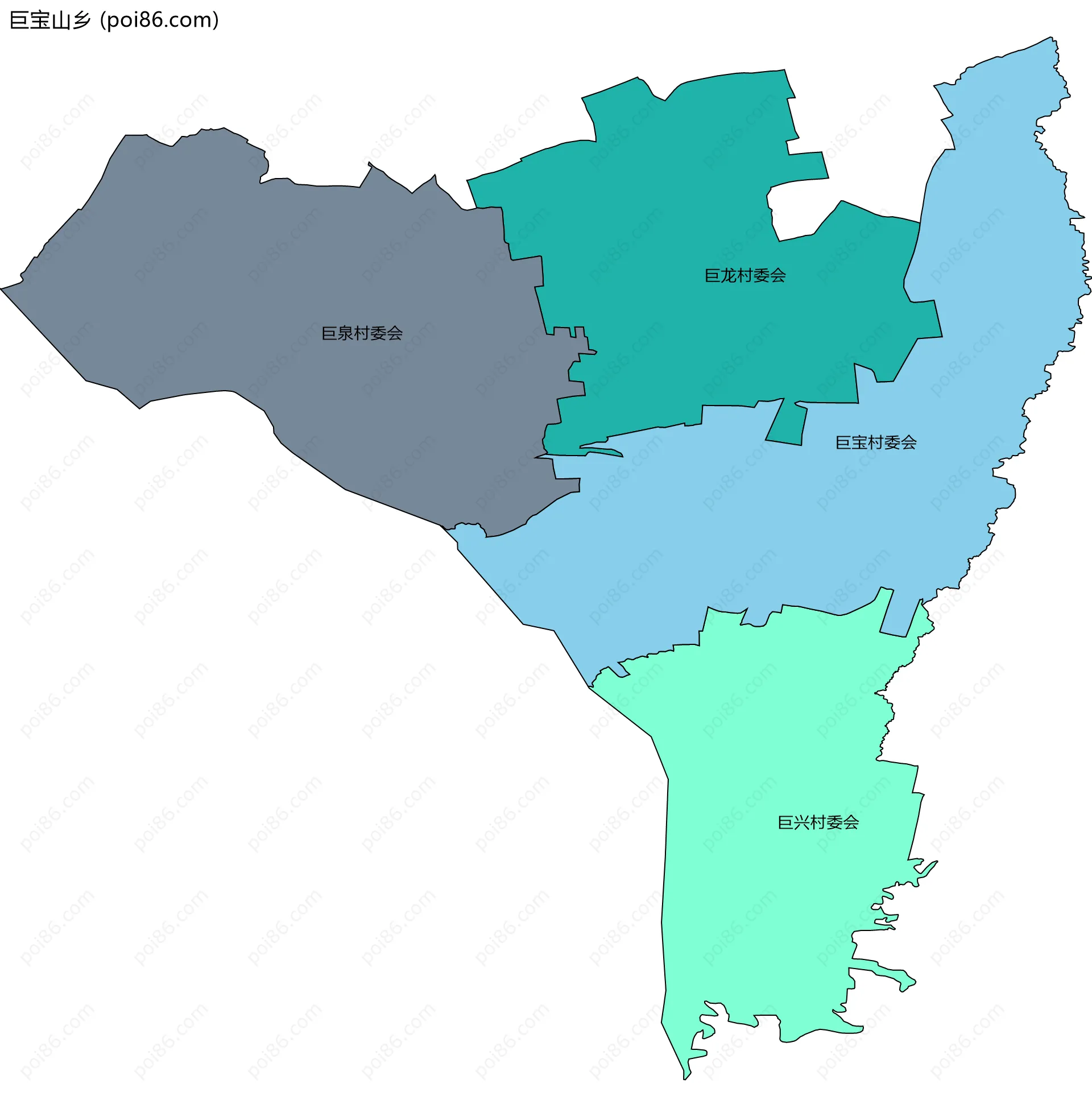 巨宝山乡边界地图(五级行政区划)