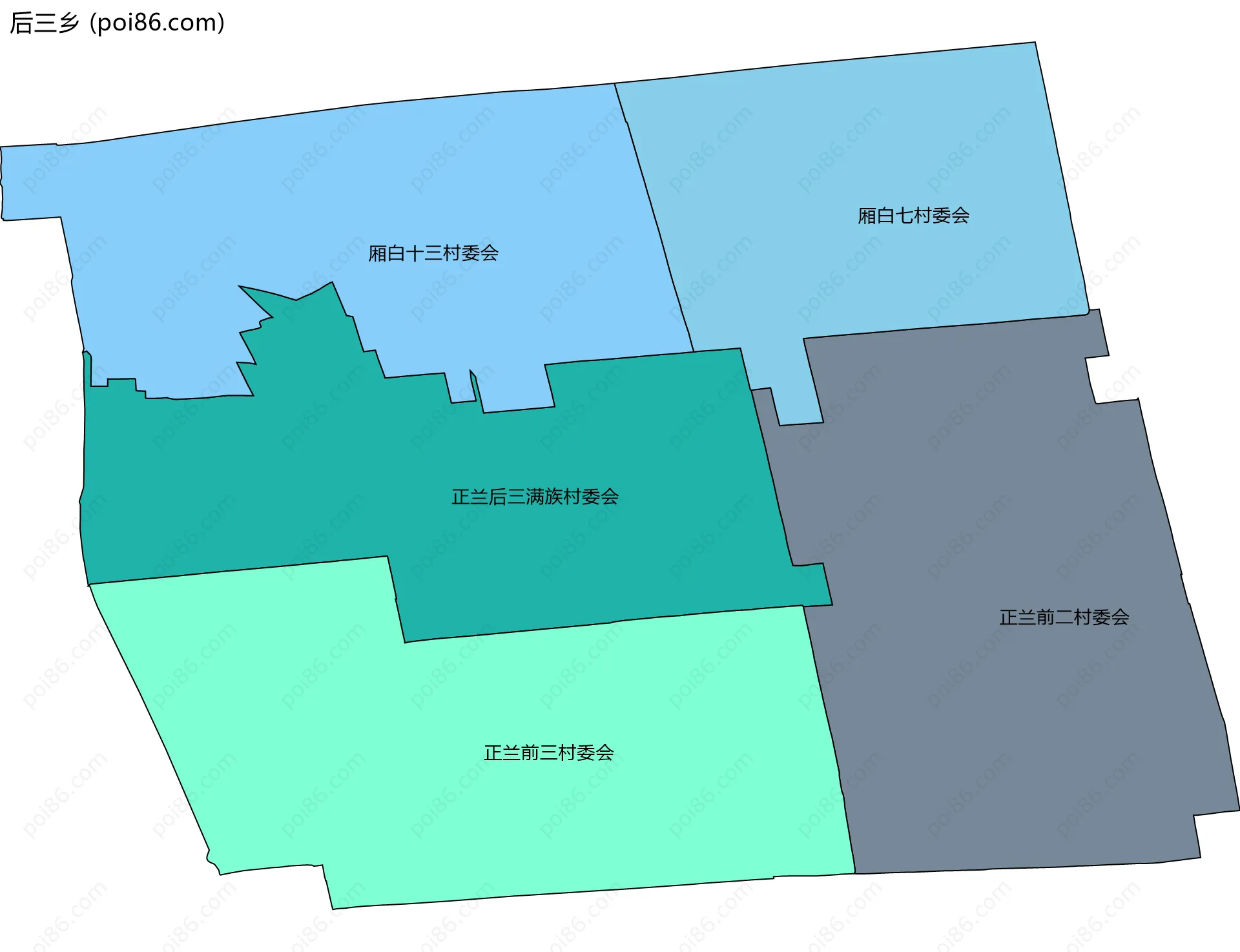 后三乡边界地图(五级行政区划)