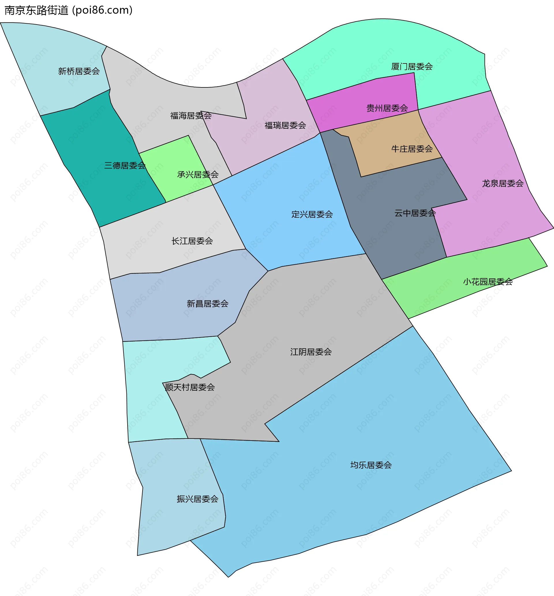 南京东路街道边界地图(五级行政区划)