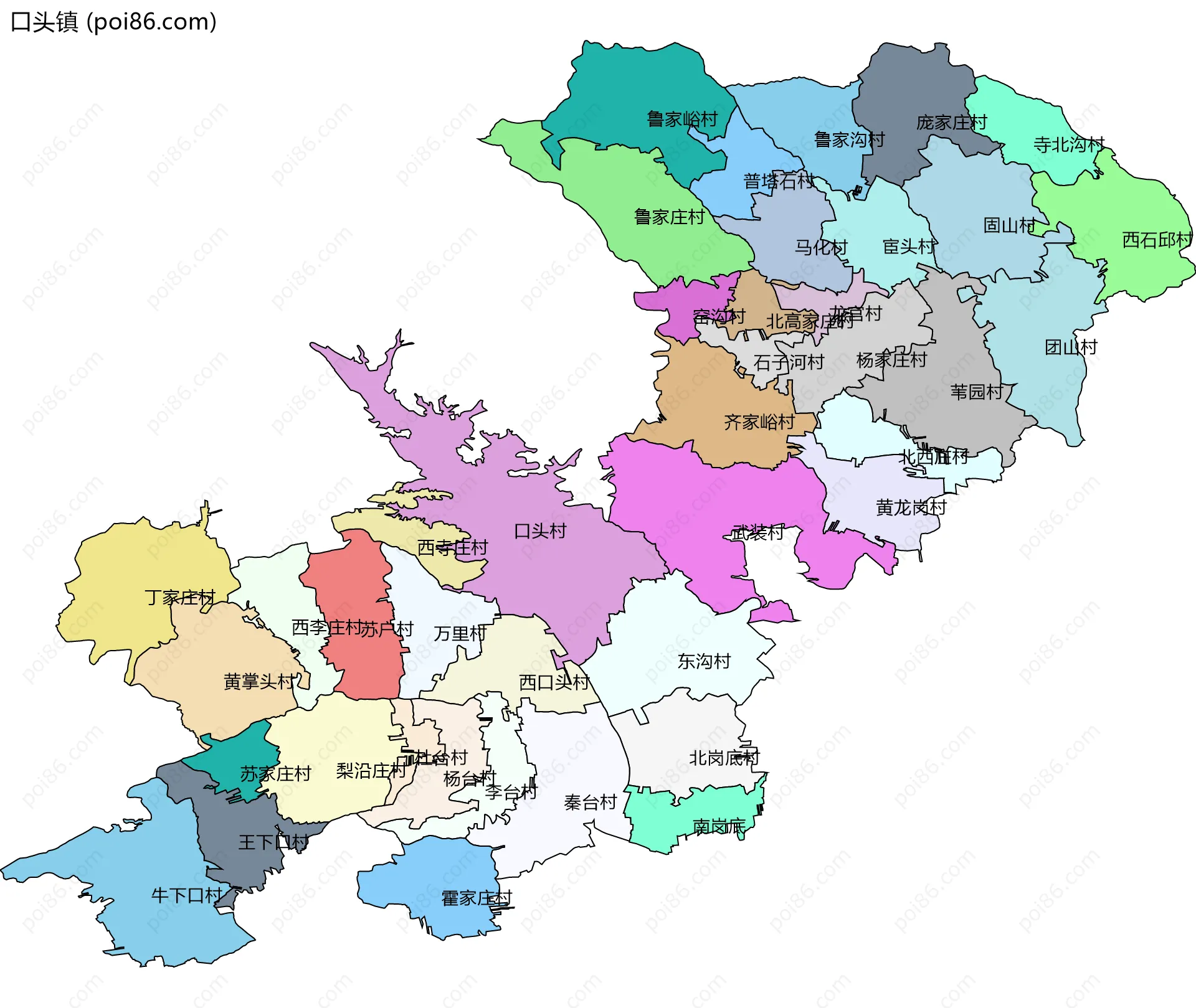 口头镇边界地图(五级行政区划)