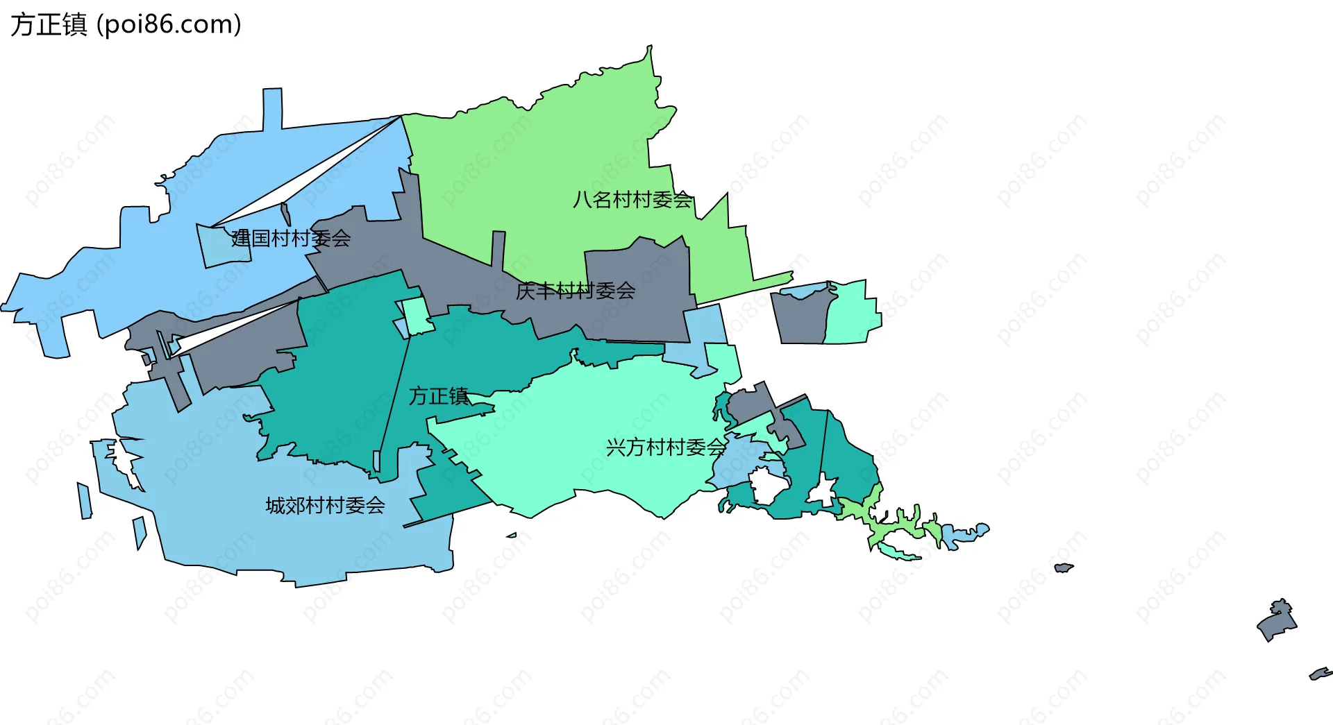 方正镇边界地图(五级行政区划)