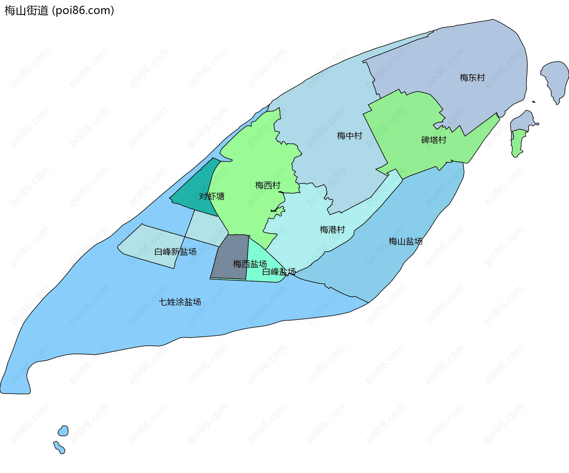 梅山街道边界地图(五级行政区划)