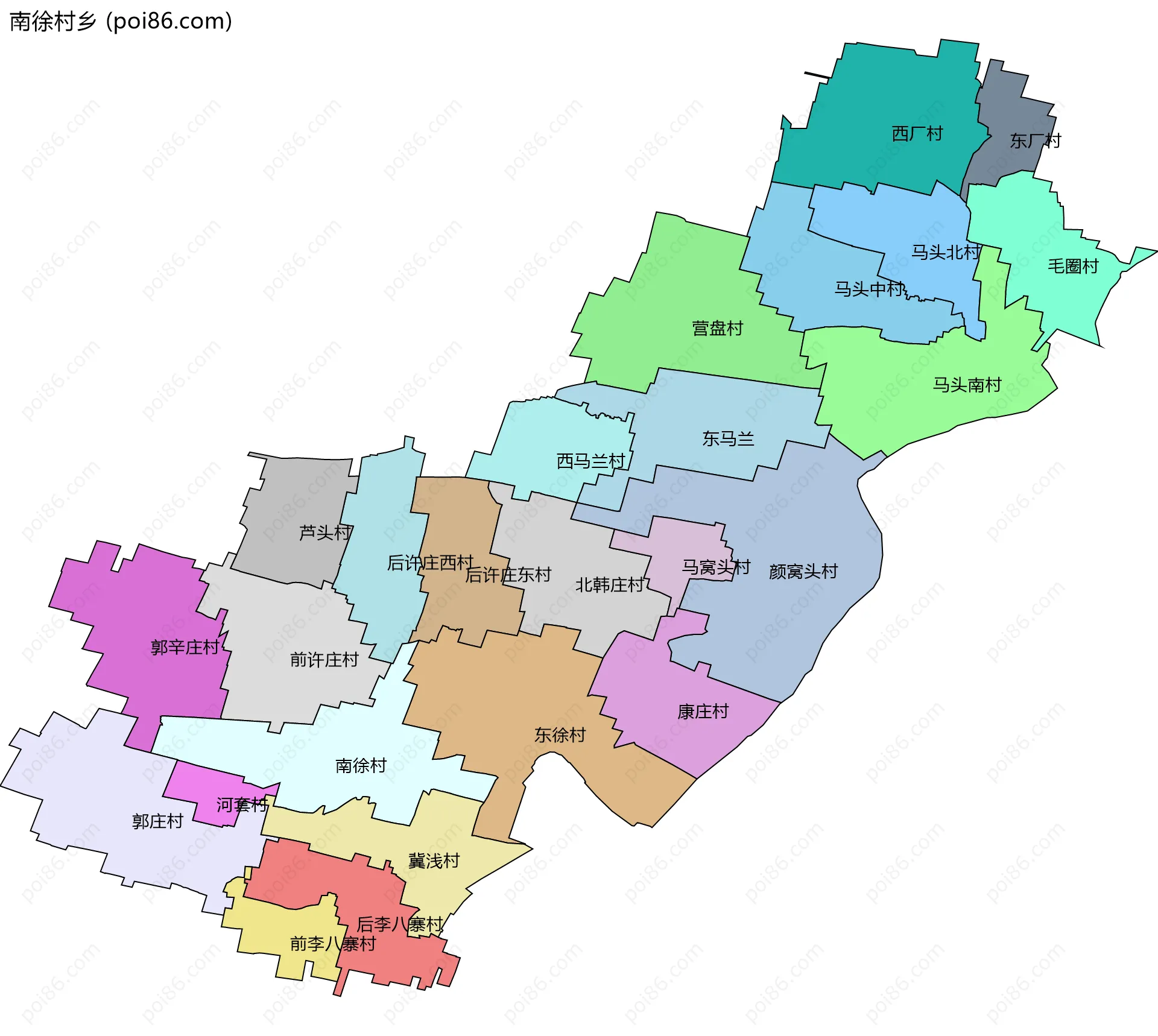南徐村乡边界地图(五级行政区划)