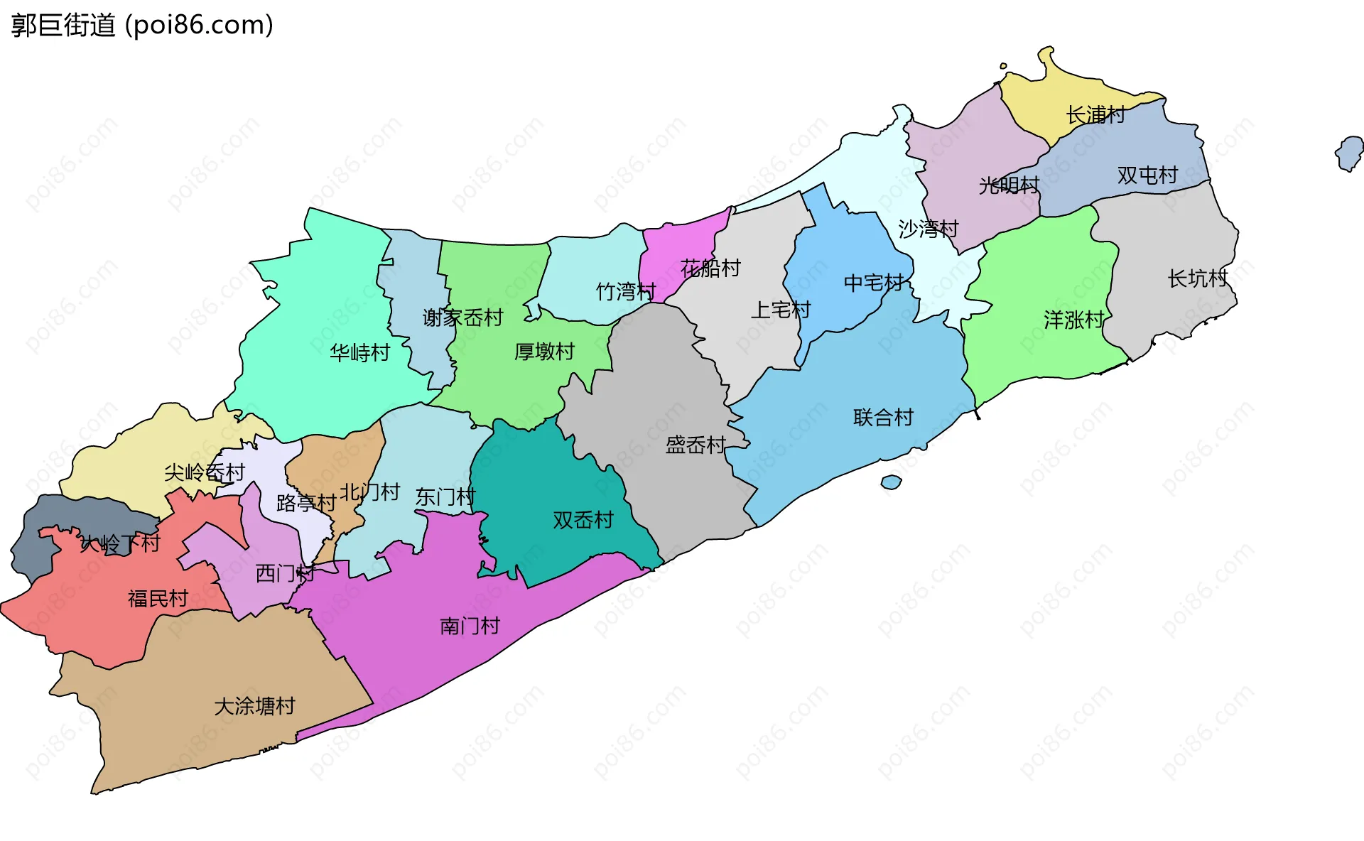 郭巨街道边界地图(五级行政区划)