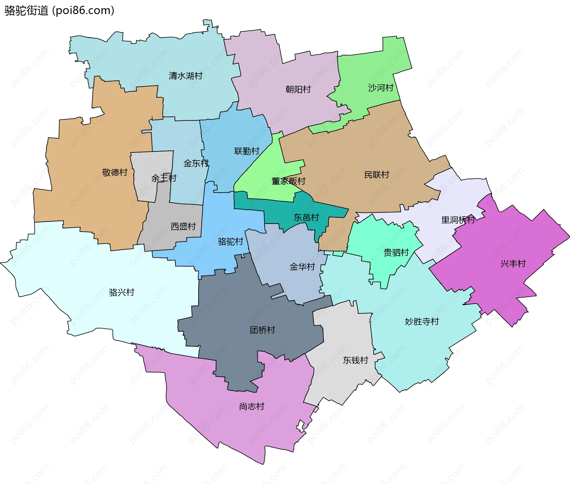 骆驼街道边界地图(五级行政区划)