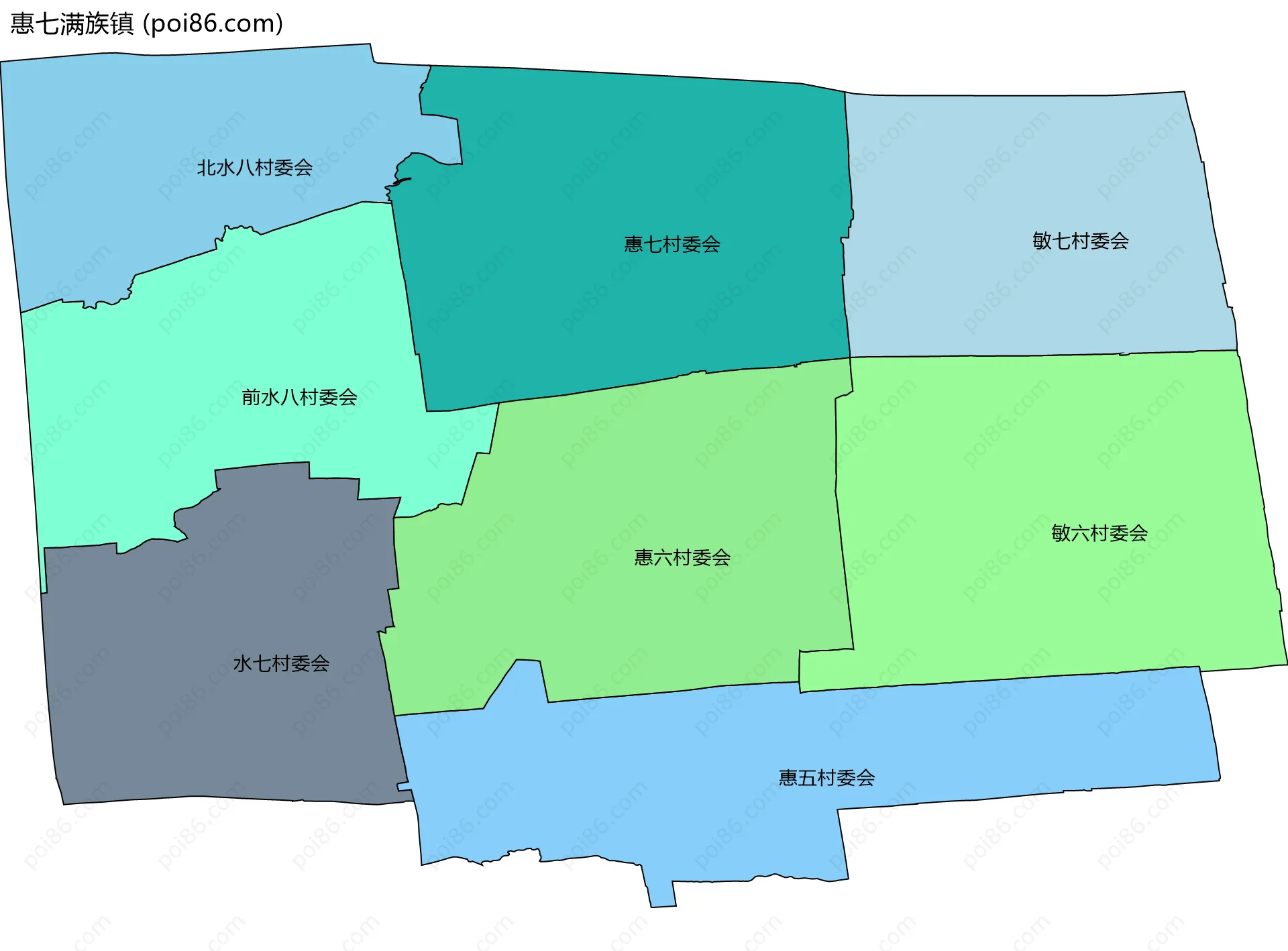 惠七满族镇边界地图(五级行政区划)