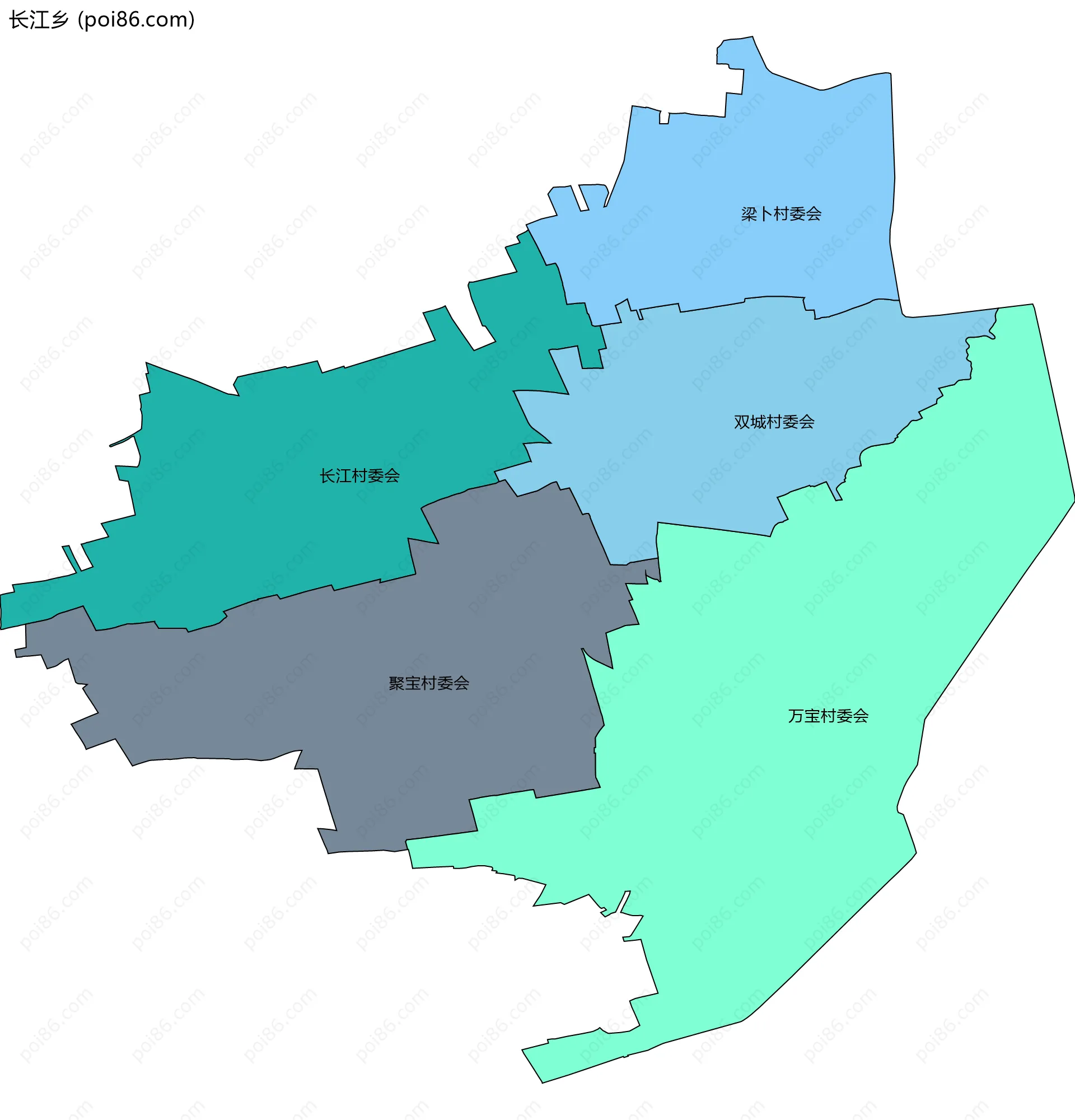 长江乡边界地图(五级行政区划)
