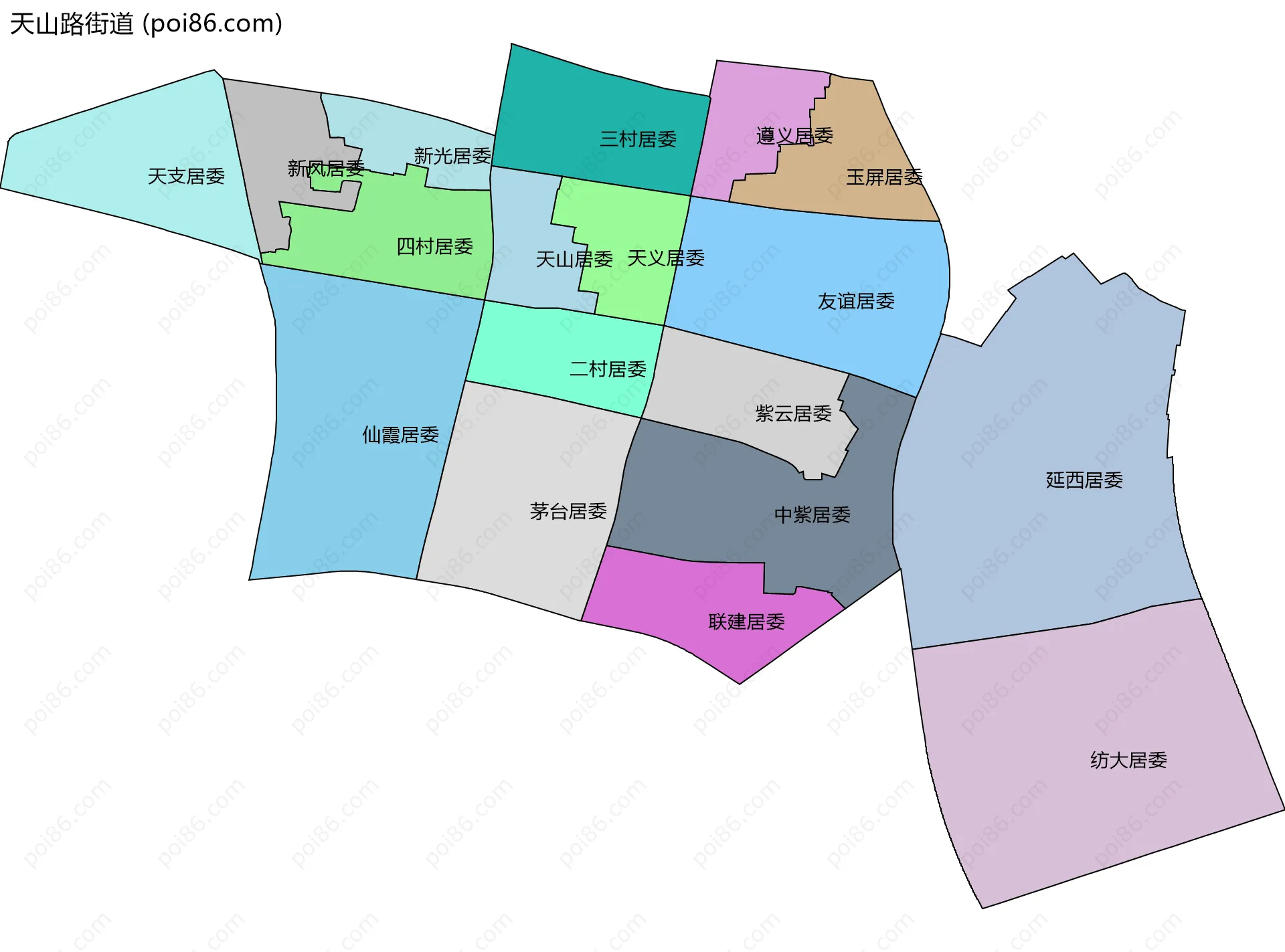 天山路街道边界地图(五级行政区划)