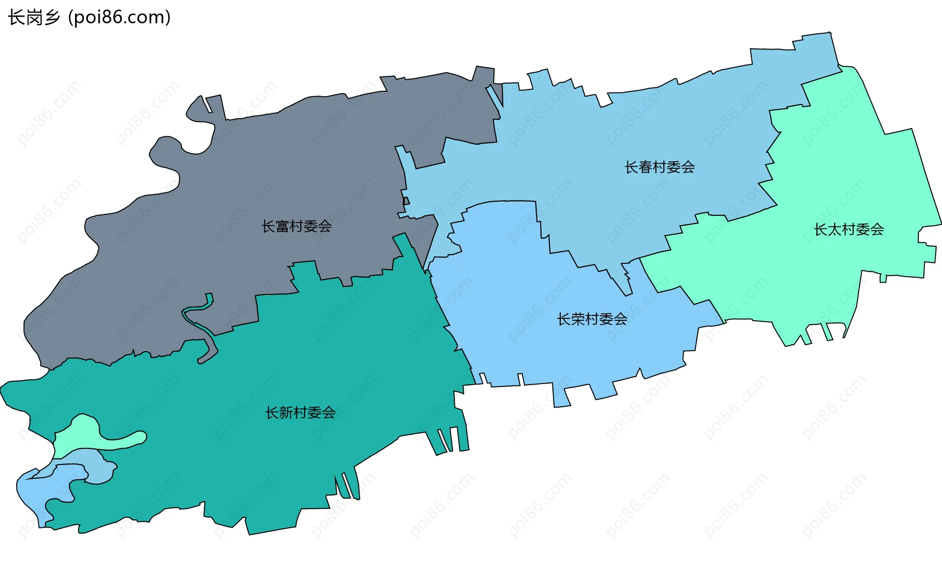 长岗乡边界地图(五级行政区划)