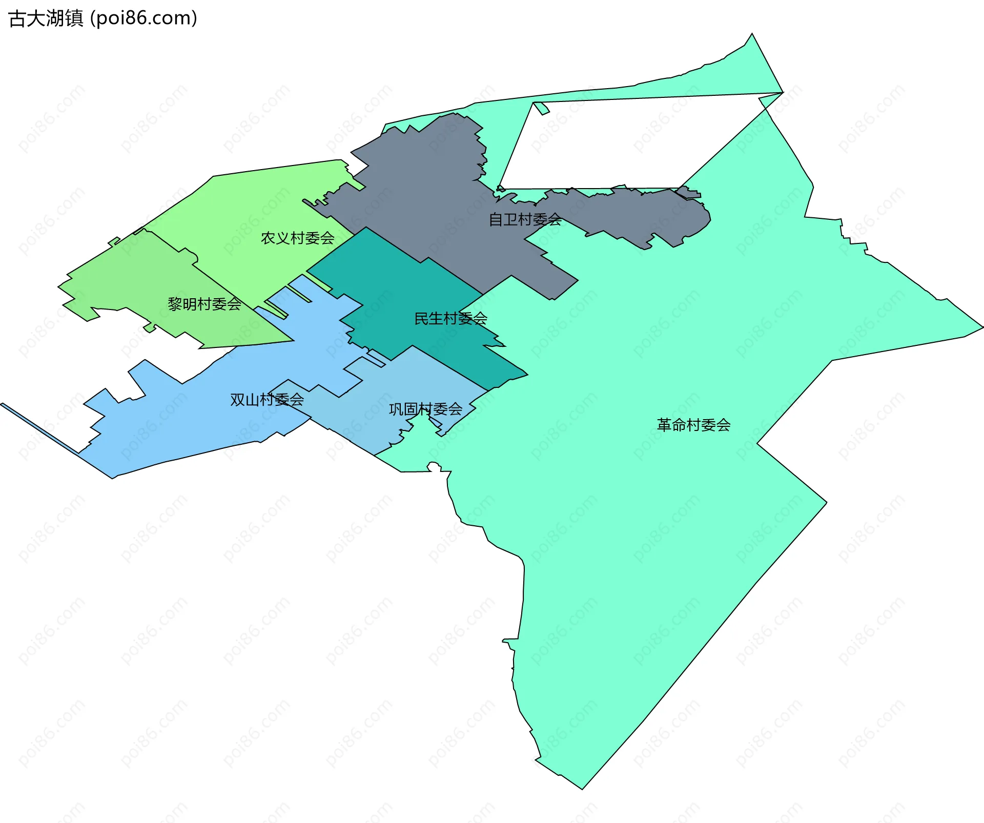 古大湖镇边界地图(五级行政区划)