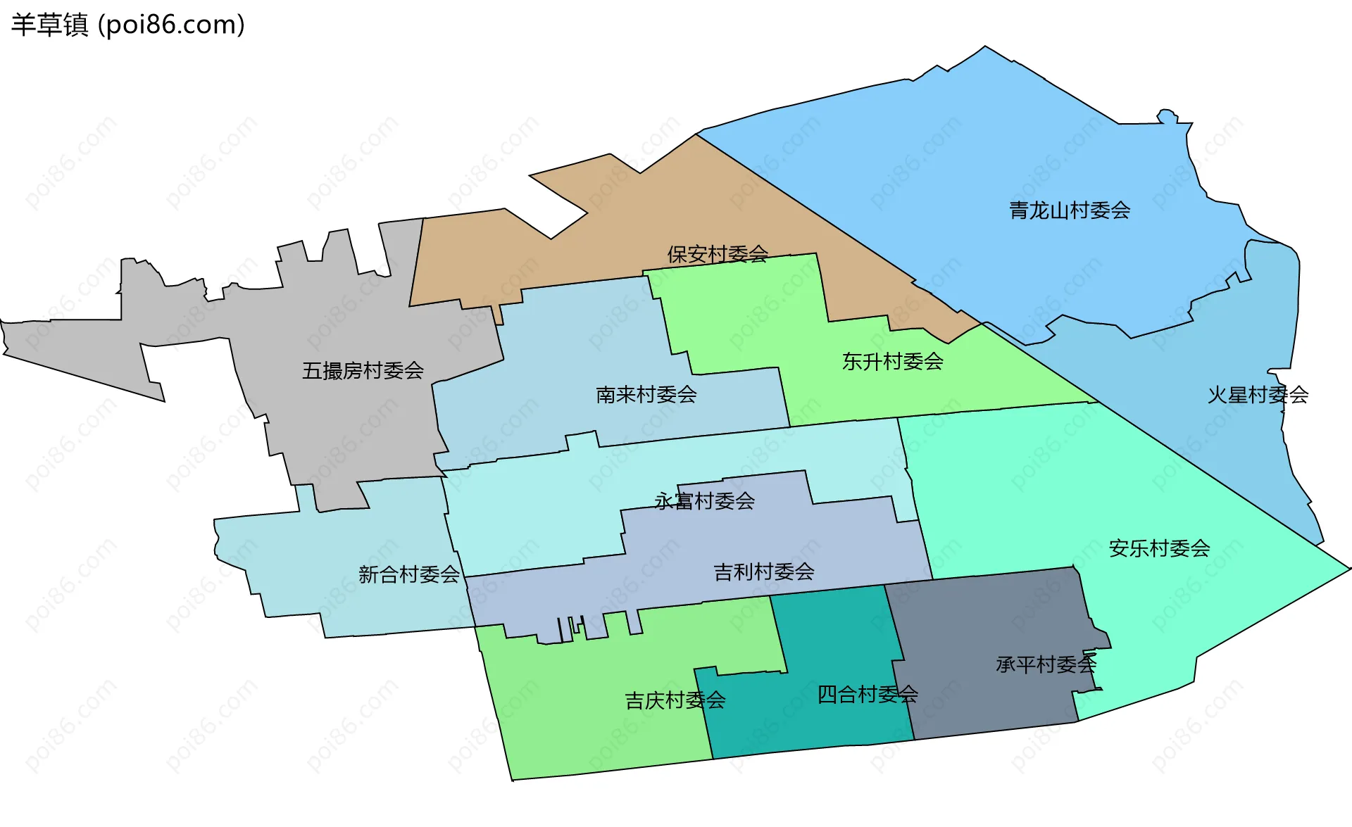 羊草镇边界地图(五级行政区划)
