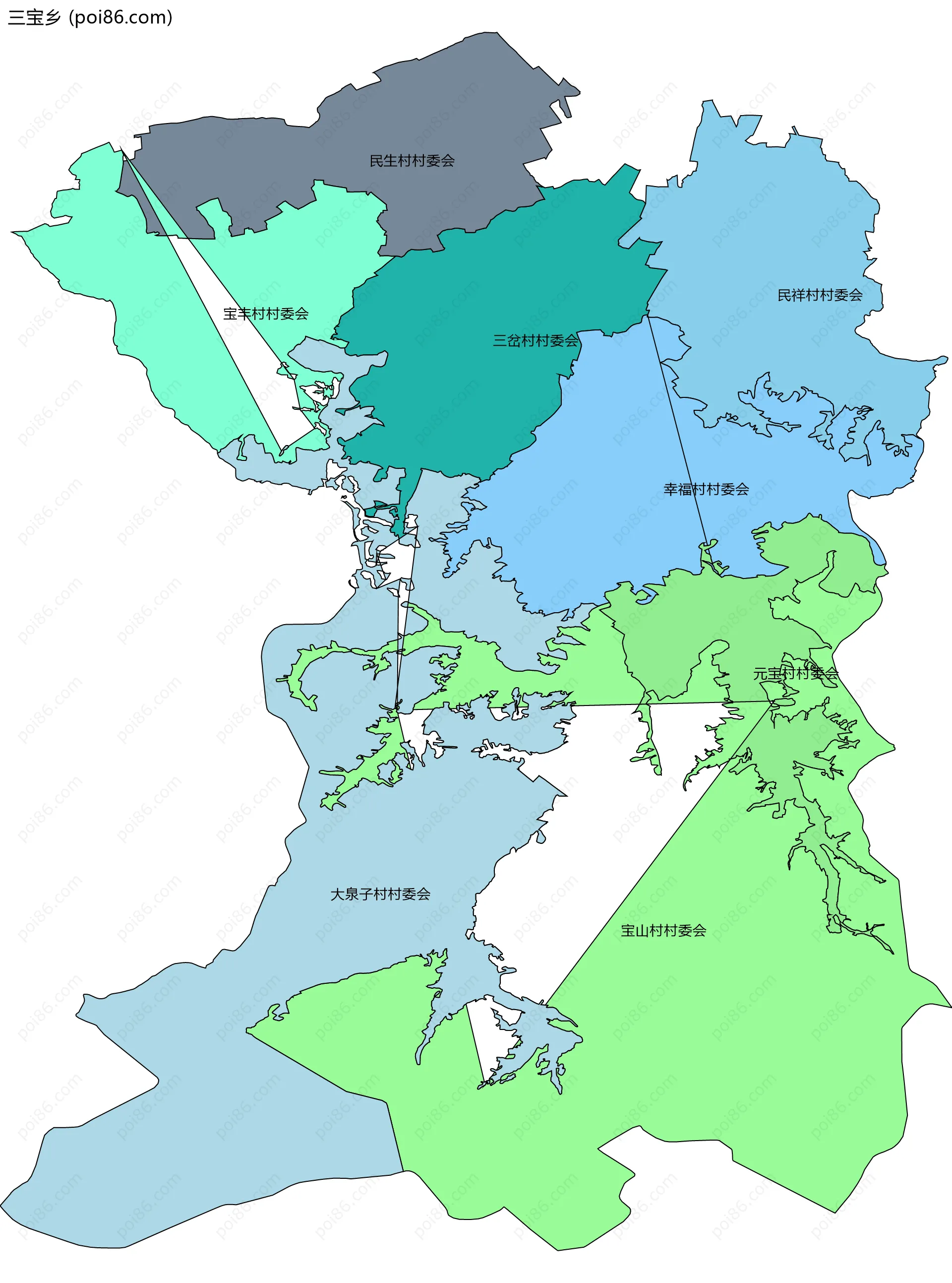 三宝乡边界地图(五级行政区划)