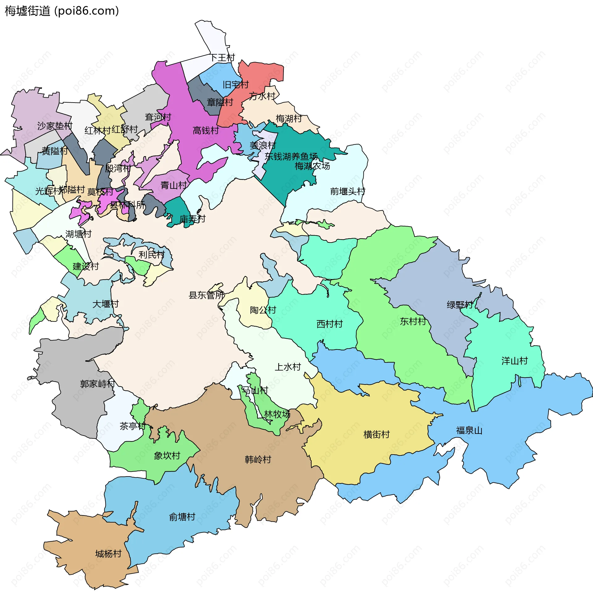梅墟街道边界地图(五级行政区划)