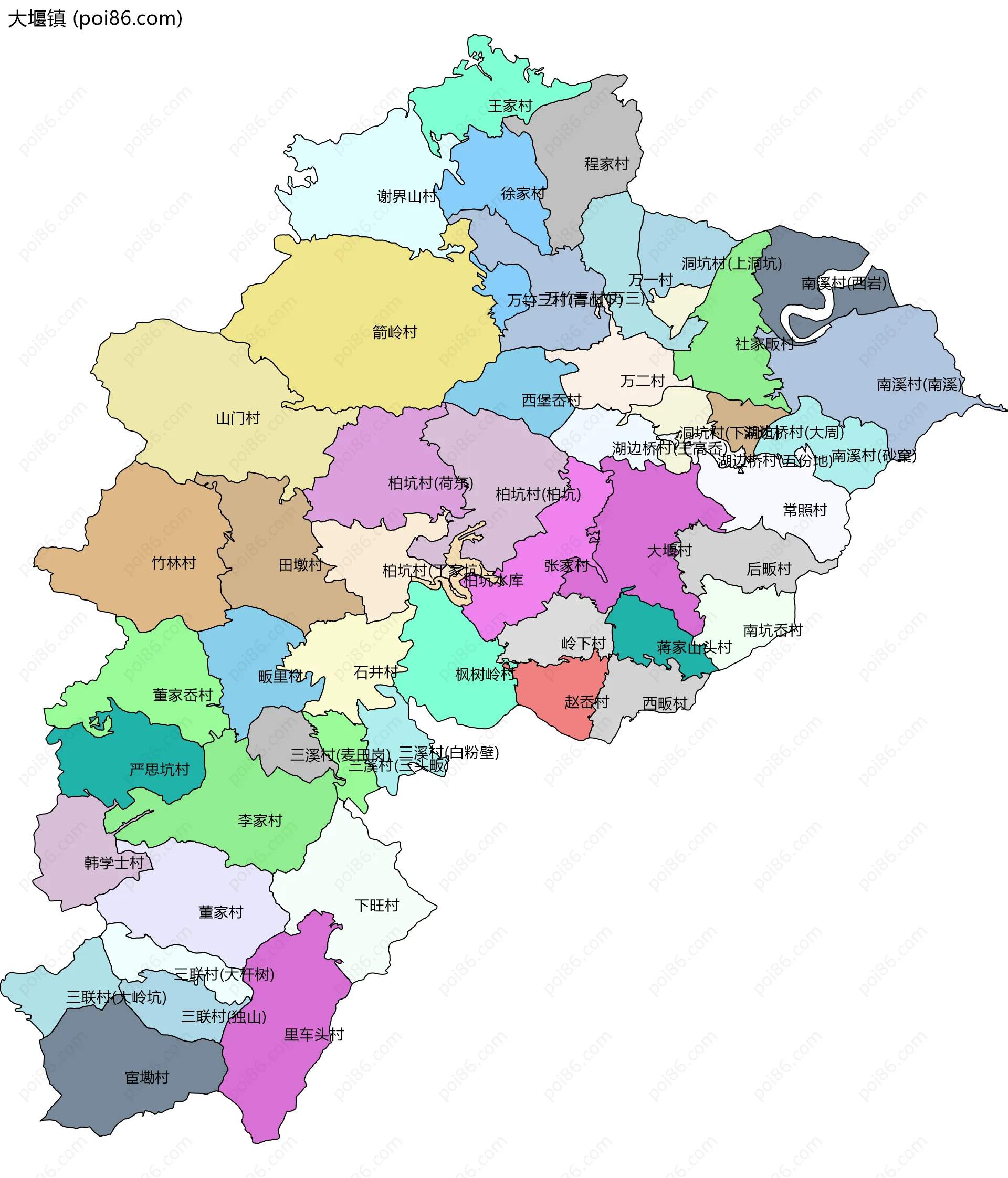大堰镇边界地图(五级行政区划)