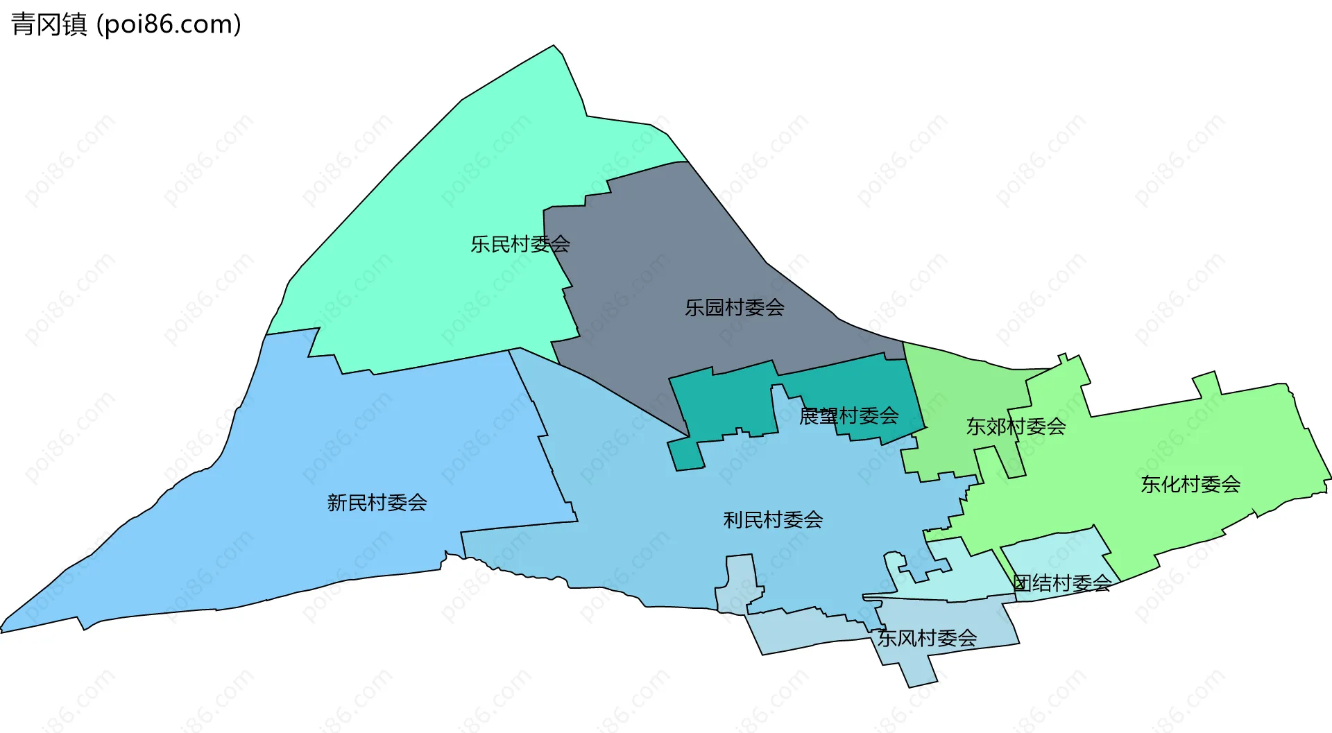 青冈镇边界地图(五级行政区划)