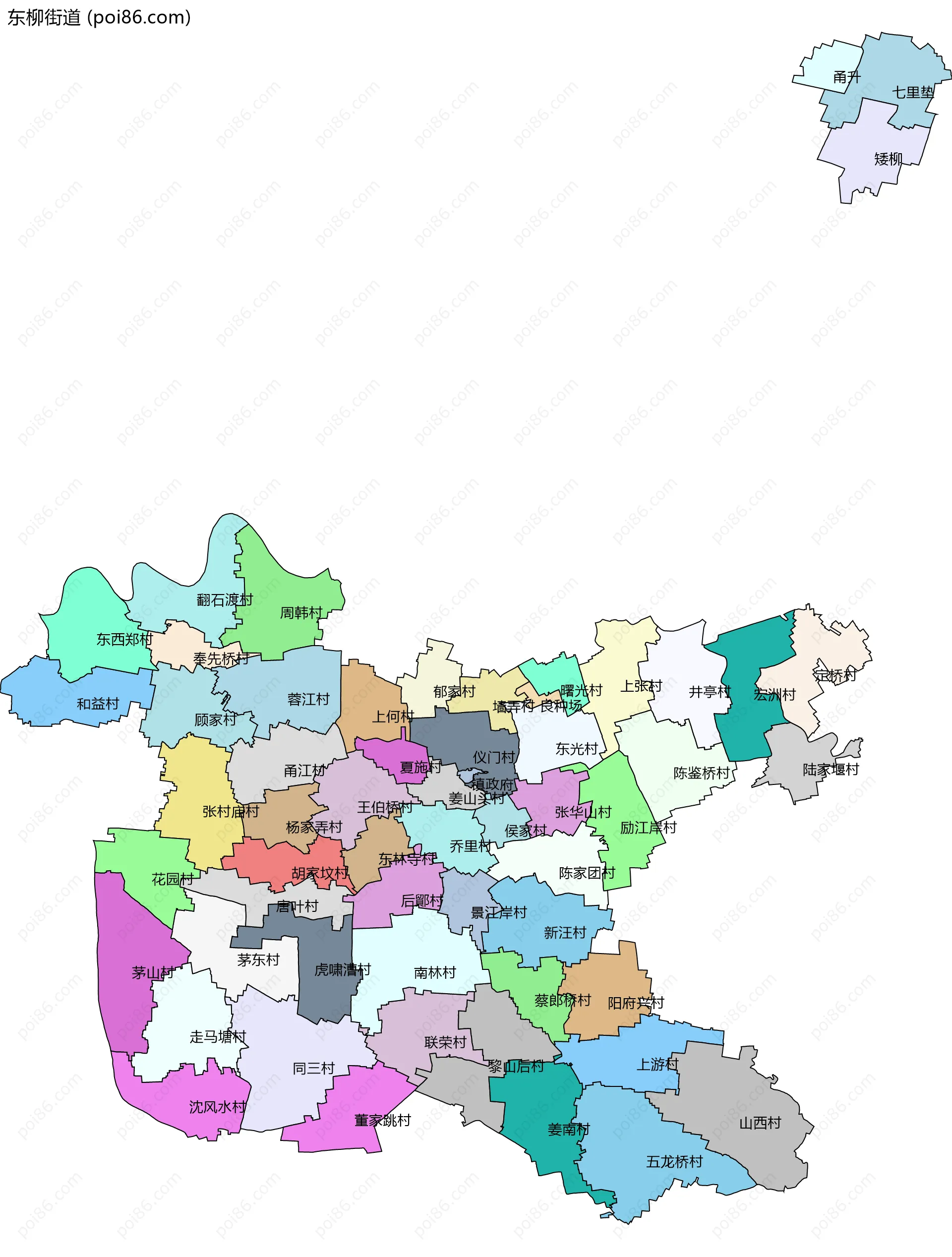 东柳街道边界地图(五级行政区划)