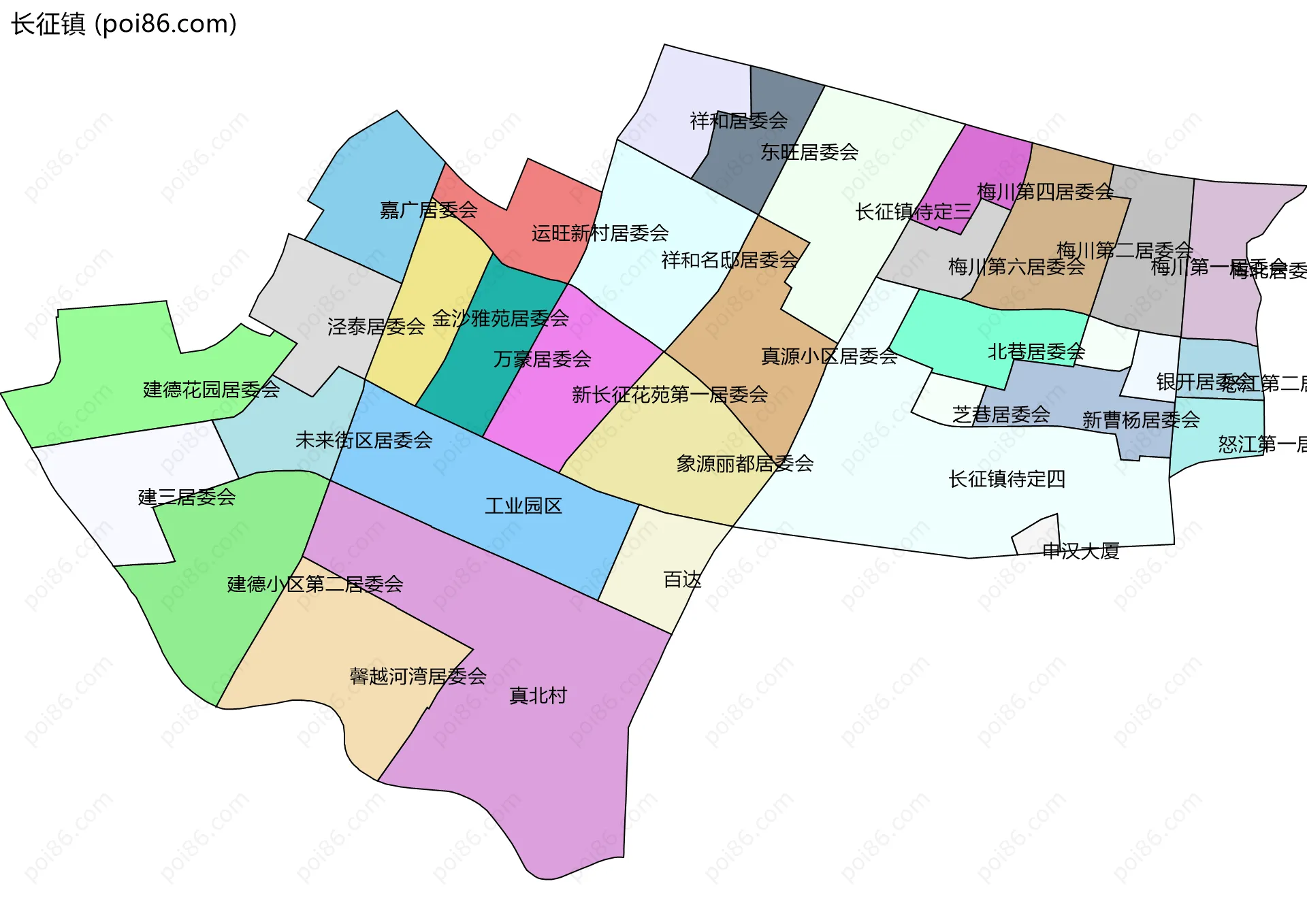 长征镇边界地图(五级行政区划)