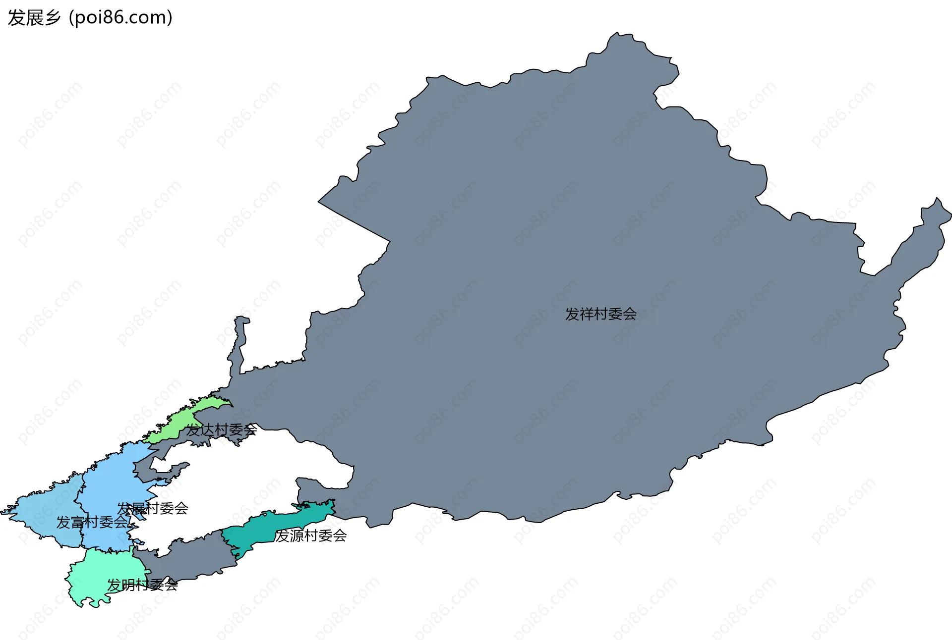 发展乡边界地图(五级行政区划)