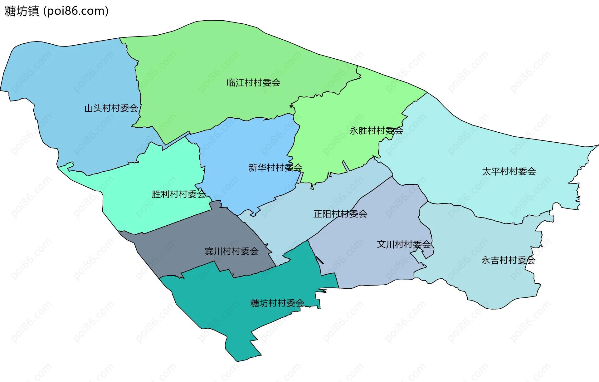糖坊镇边界地图(五级行政区划)