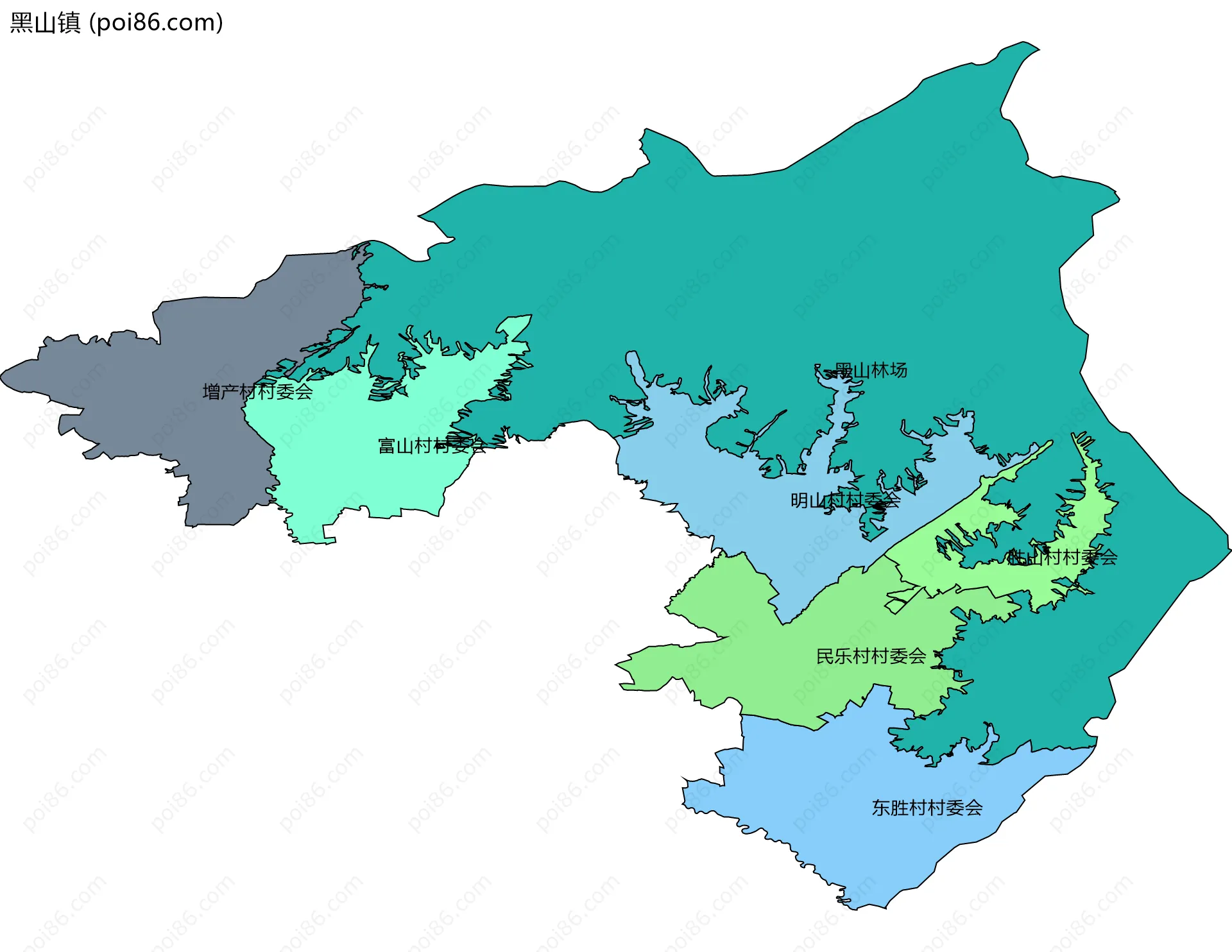黑山镇边界地图(五级行政区划)