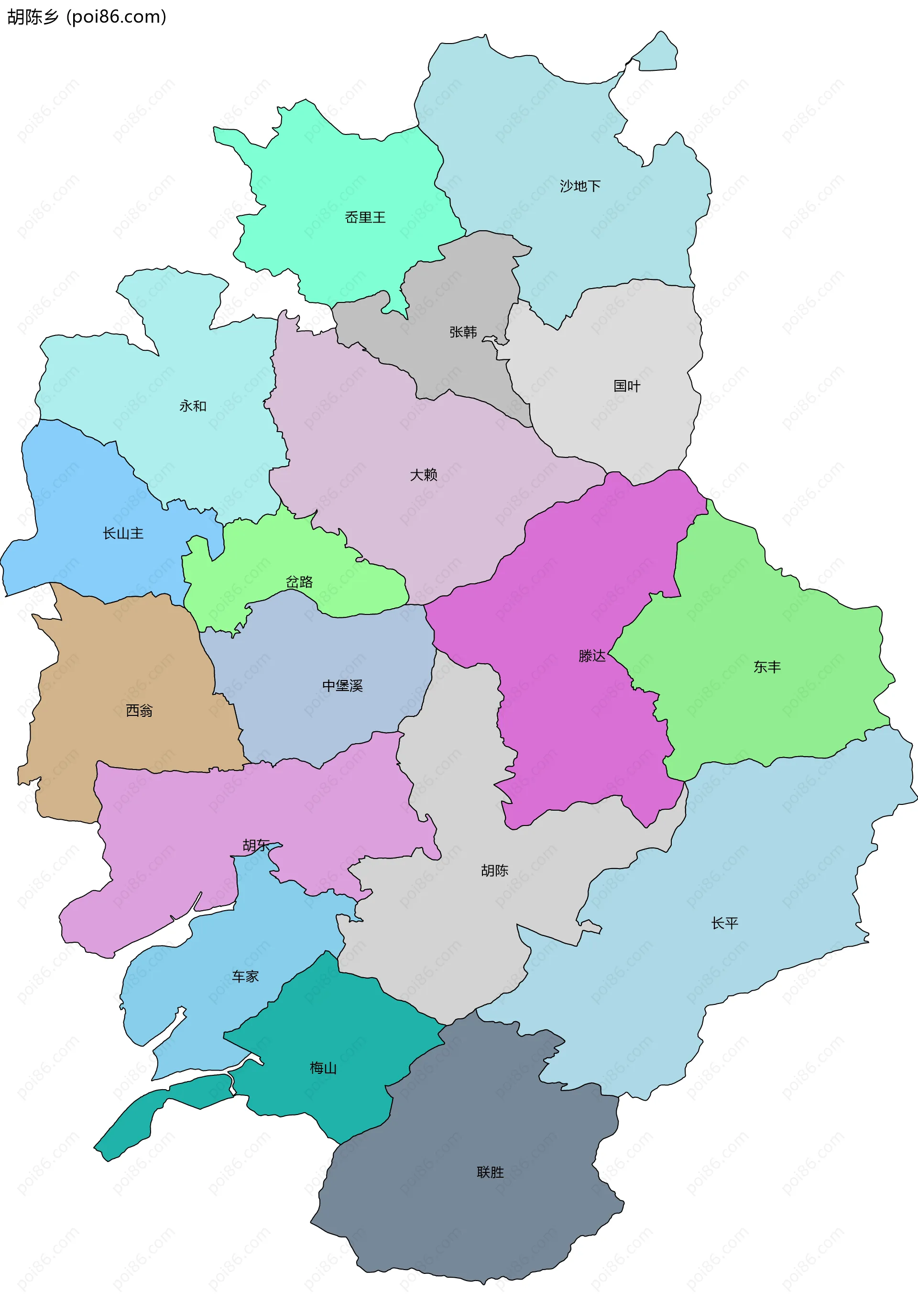 胡陈乡边界地图(五级行政区划)
